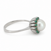 Anello - 18 carati Oro bianco - 0.21ct. tw. Smeraldo - Perla - Made in Italy - Handmade