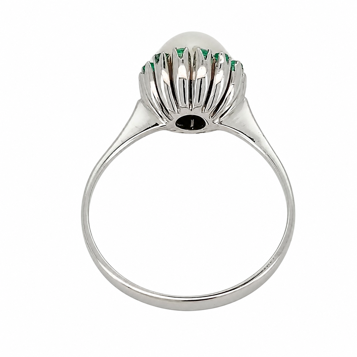 Anello - 18 carati Oro bianco - 0.21ct. tw. Smeraldo - Perla - Made in Italy - Handmade