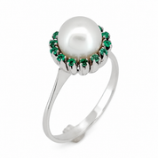 Anello - 18 carati Oro bianco - 0.21ct. tw. Smeraldo - Perla - Made in Italy - Handmade