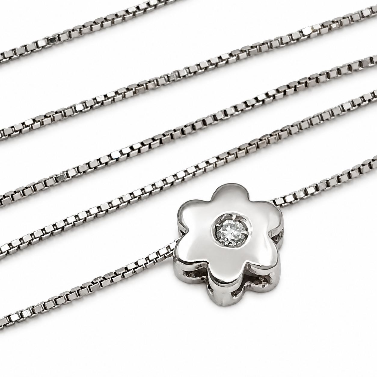 Collana con ciondolo - 18 carati Oro bianco - 0.02ct. tw. Diamante (Naturale) - Made in Italy - HandMade