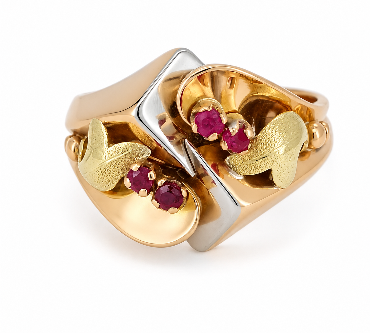 Anello - 18 carati Oro giallo, Oro rosa, Oro bianco - 0.12ct. tw. Rubino - Made in Italy - Handmade