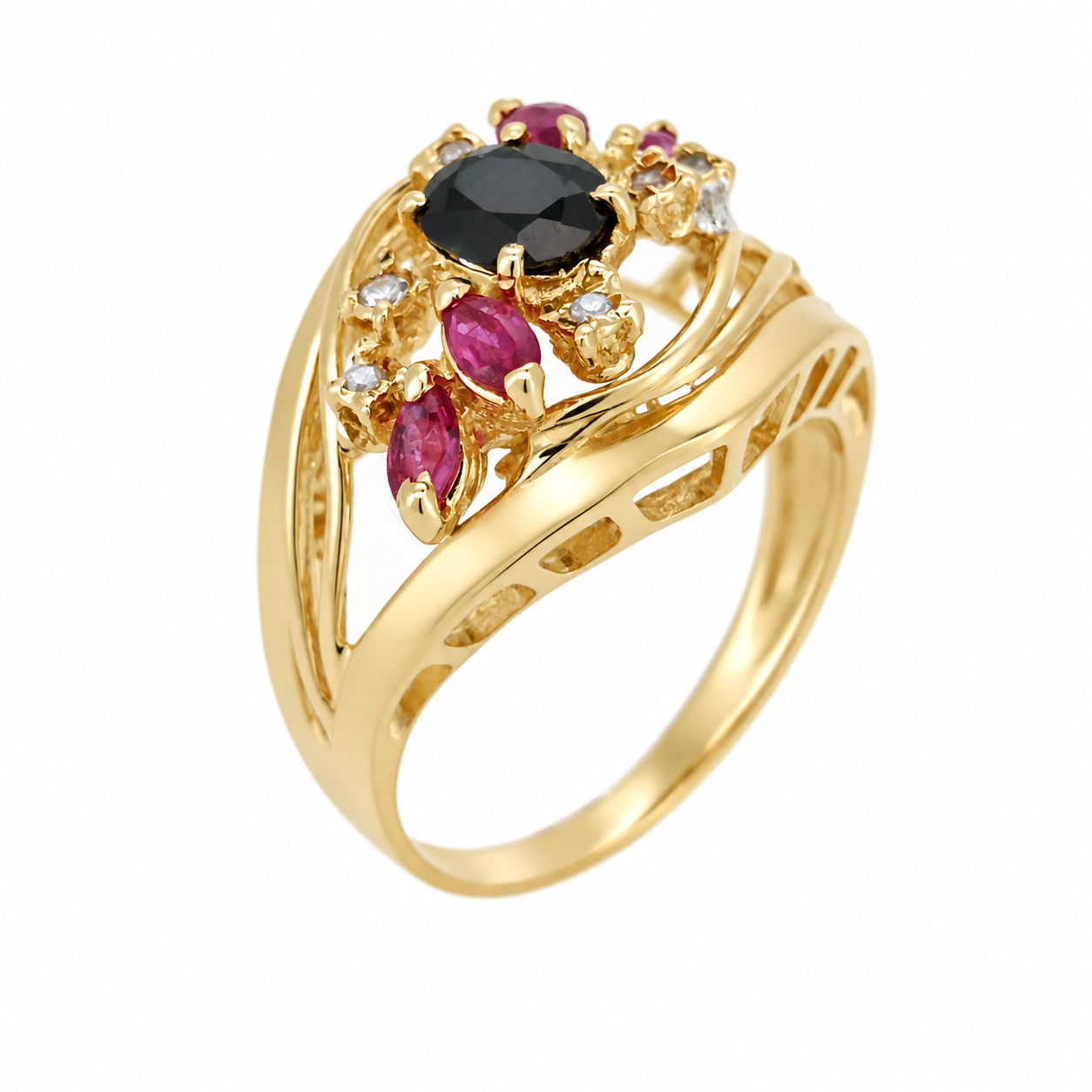 Anello - 18 carati Oro giallo - 0.84ct. tw. Zaffiro - Rubino - Diamante - Made in Italy - Handmade