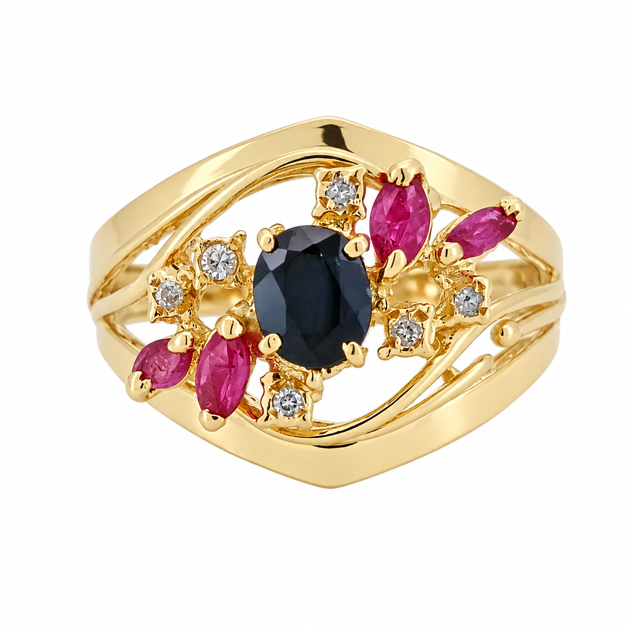 Anello - 18 carati Oro giallo - 0.84ct. tw. Zaffiro - Rubino - Diamante - Made in Italy - Handmade