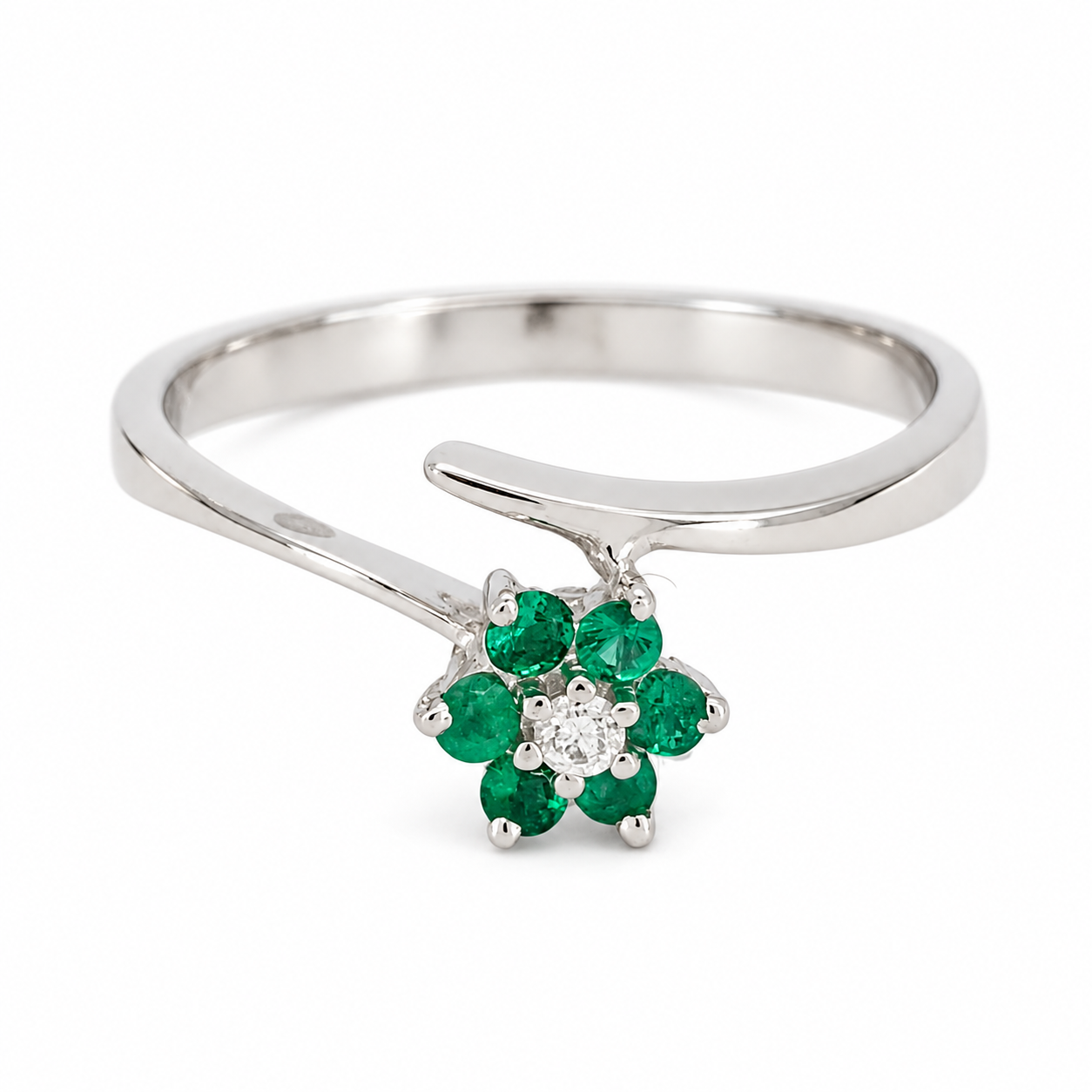 Anello - 18 carati Oro bianco - 0.14ct. tw. Smeraldo - Diamante - Made in Italy - Handmade