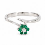 Anello - 18 carati Oro bianco - 0.14ct. tw. Smeraldo - Diamante - Made in Italy - Handmade