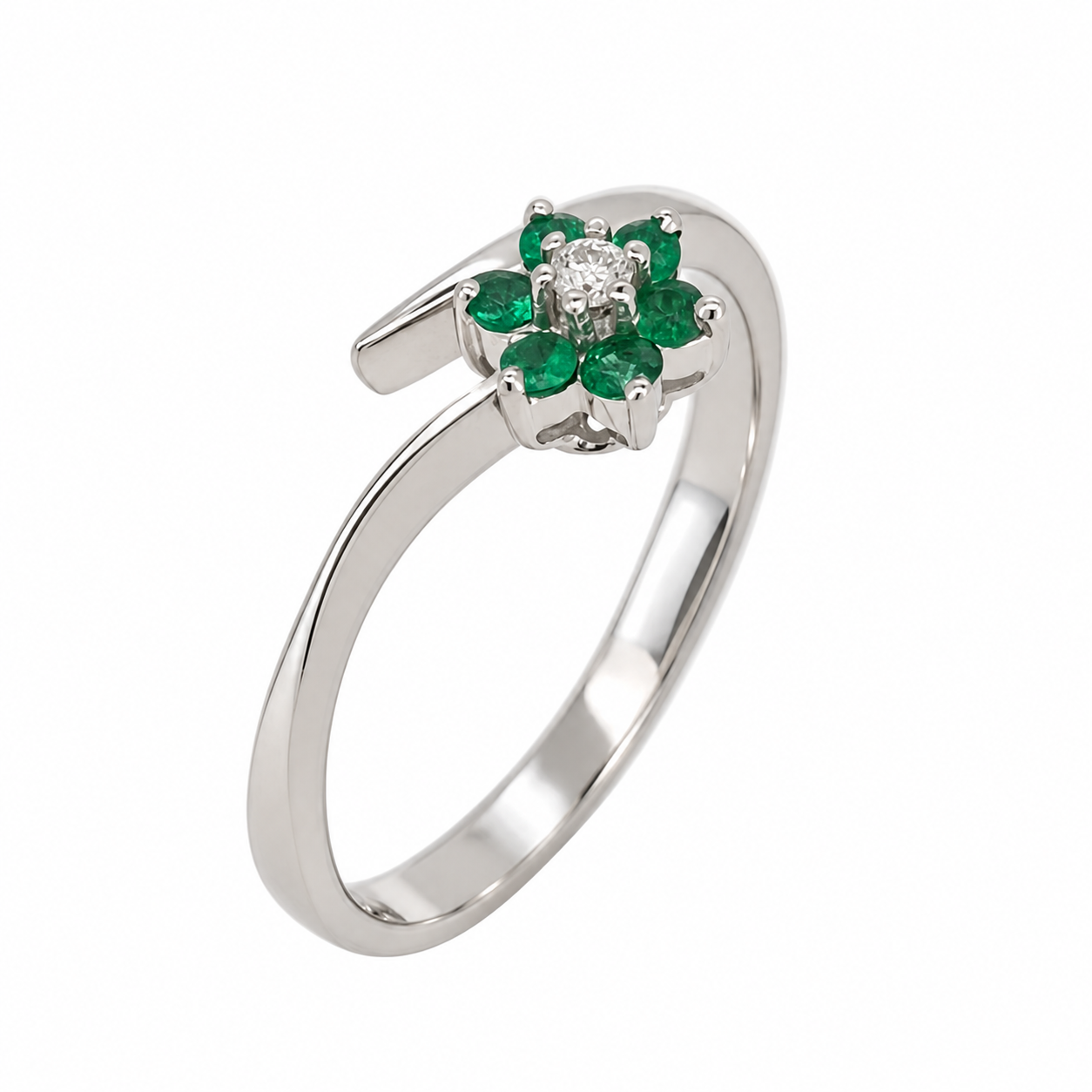 Anello - 18 carati Oro bianco - 0.14ct. tw. Smeraldo - Diamante - Made in Italy - Handmade