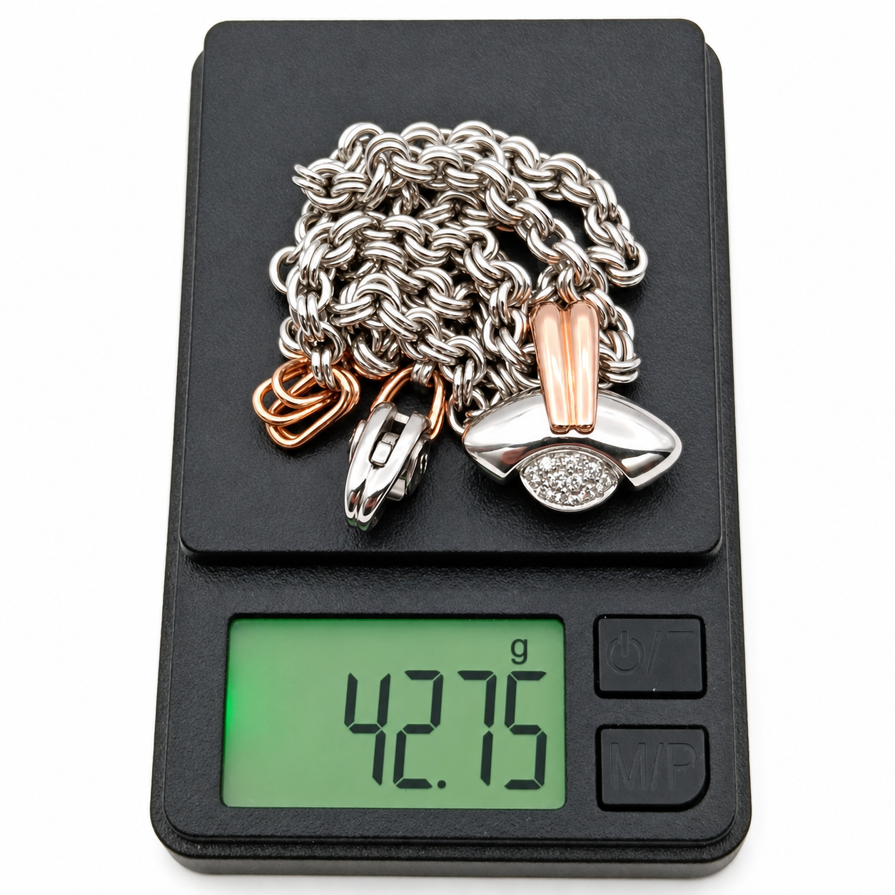 Collana con ciondolo - 18 carati Oro bianco, Oro rosa - 0.20ct. tw. Diamante (Naturale) -Made in Italy - HandMade