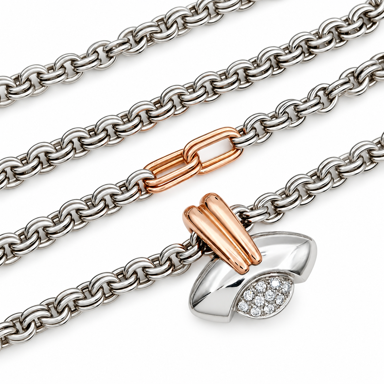 Collana con ciondolo - 18 carati Oro bianco, Oro rosa - 0.20ct. tw. Diamante (Naturale) -Made in Italy - HandMade