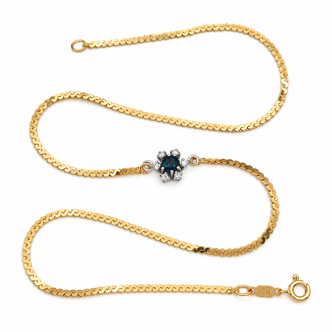 Collana - 18 carati Oro giallo, Oro bianco - 0.50ct. tw. Zaffiro - Diamante - Made in Italy - HandMade