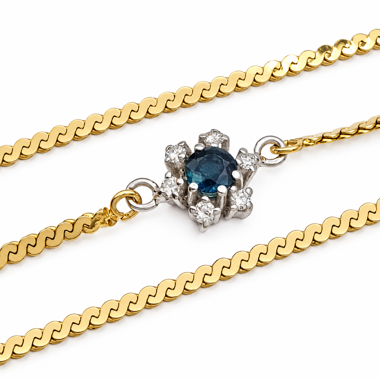 Collana - 18 carati Oro giallo, Oro bianco - 0.50ct. tw. Zaffiro - Diamante - Made in Italy - HandMade