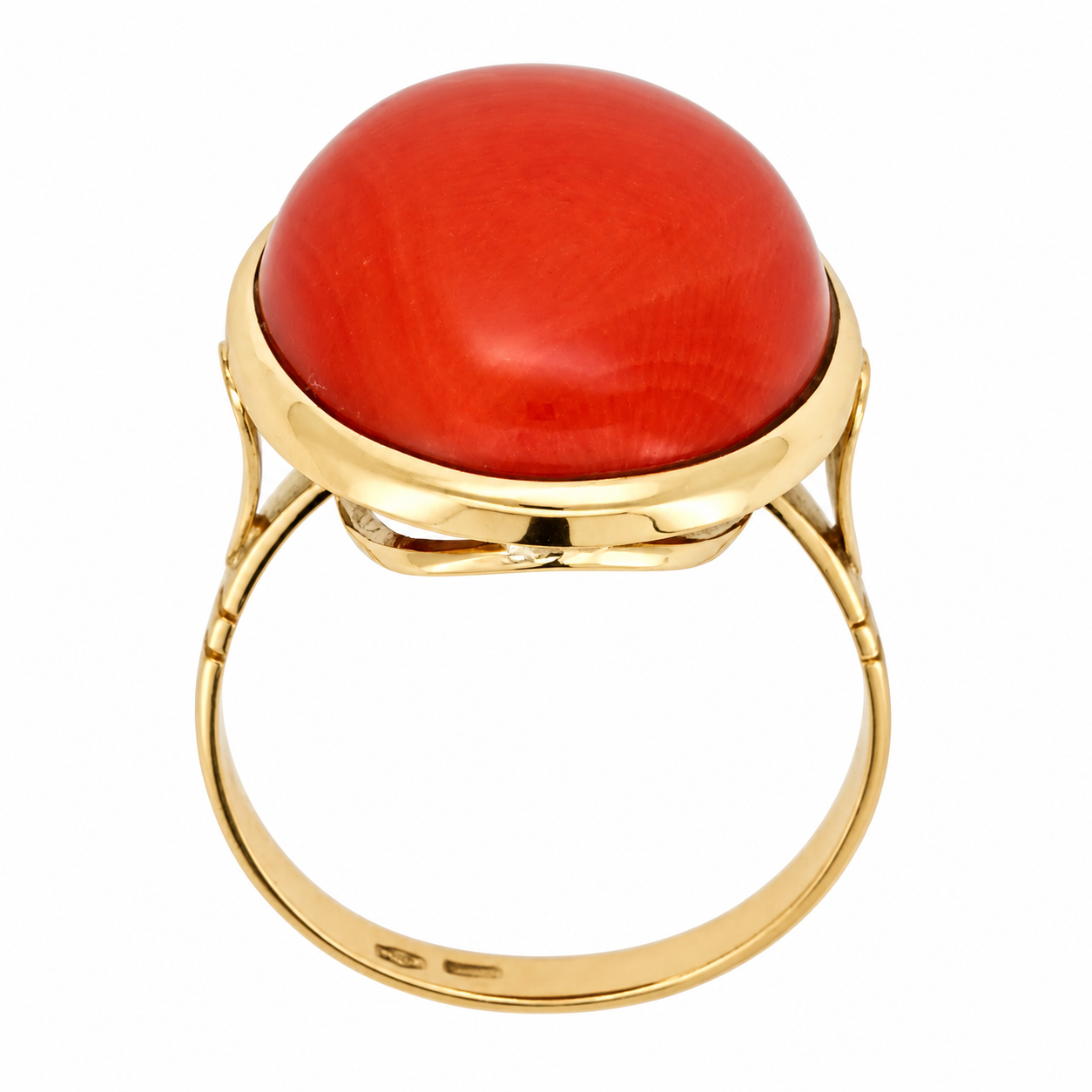 Anello - 18 carati Oro giallo Corallo - Corallo - Made in Italy - Handmade