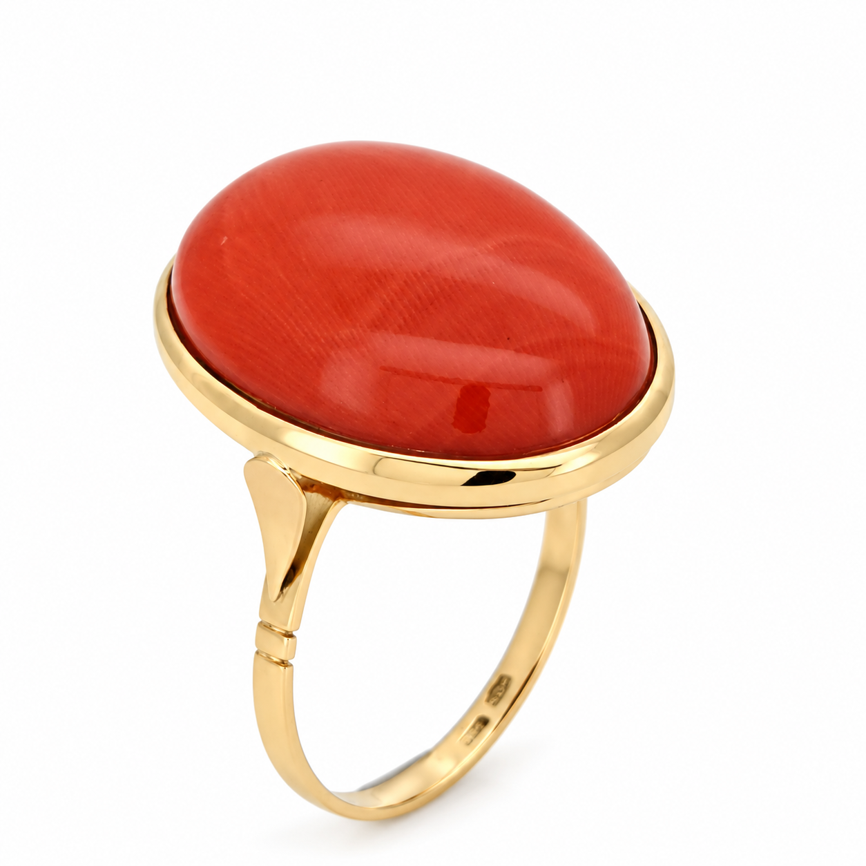 Anello - 18 carati Oro giallo Corallo - Corallo - Made in Italy - Handmade