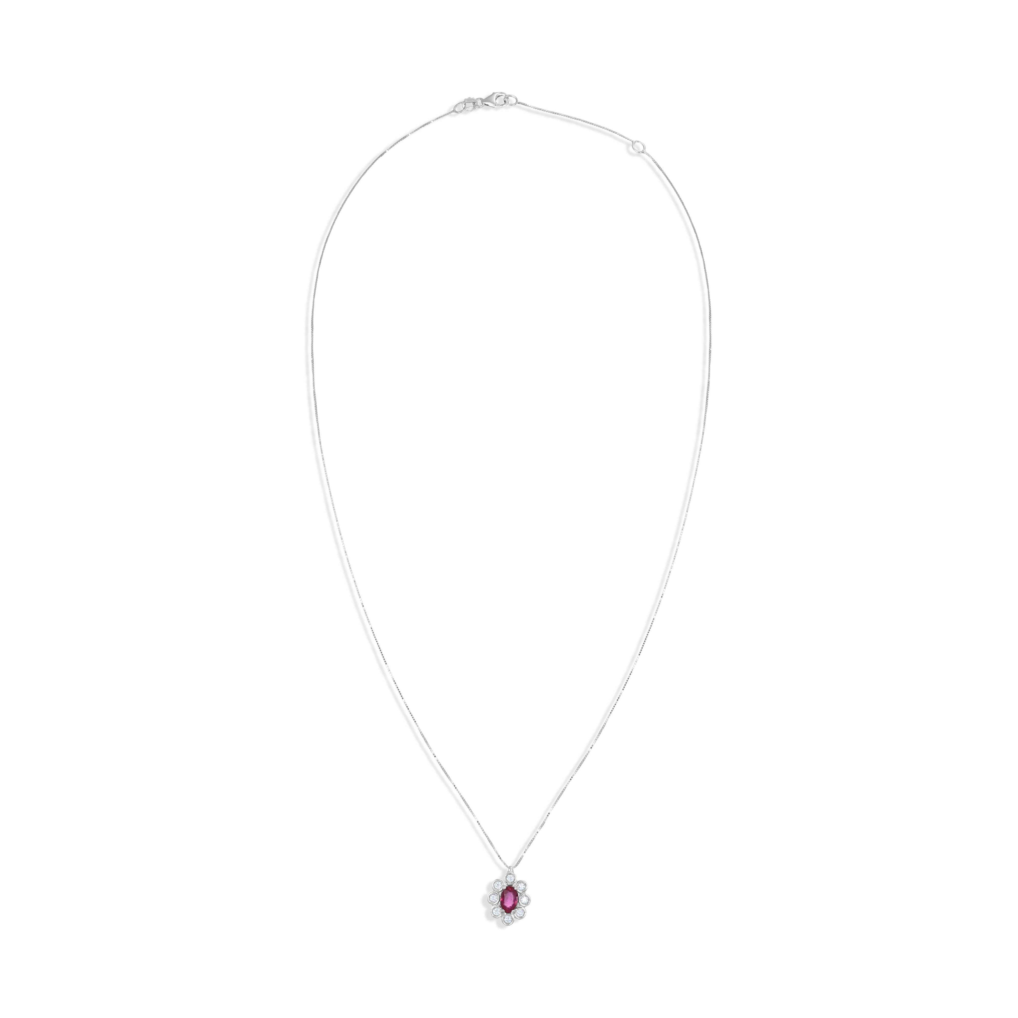 Collana con ciondolo - 18 carati Oro bianco - 0.66ct. tw. Rubino - Diamante