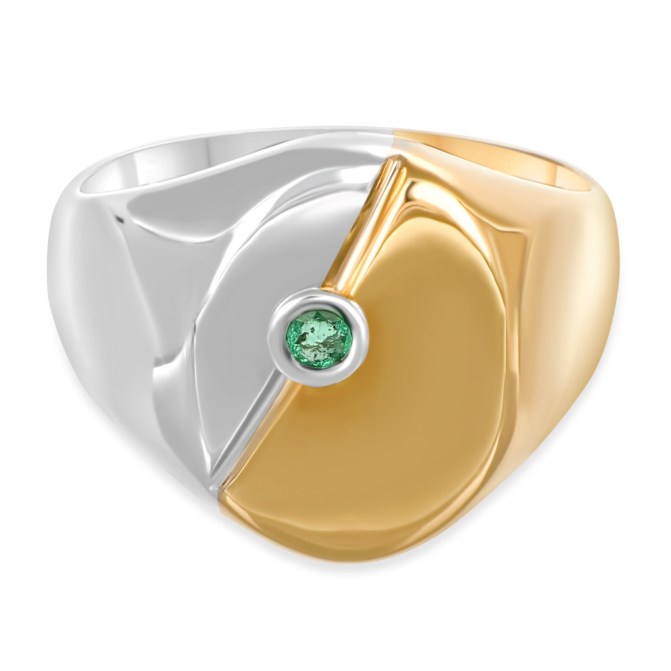 Anello - Oro bianco 18 kt., Oro giallo - 0,08 ct. tw. Smeraldo