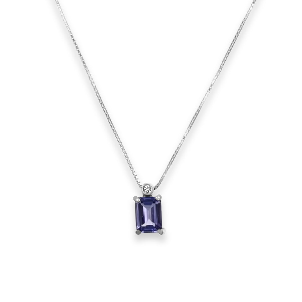 Collana con Ciondolo in Oro Bianco 18 carati con Tanzanite e zircone