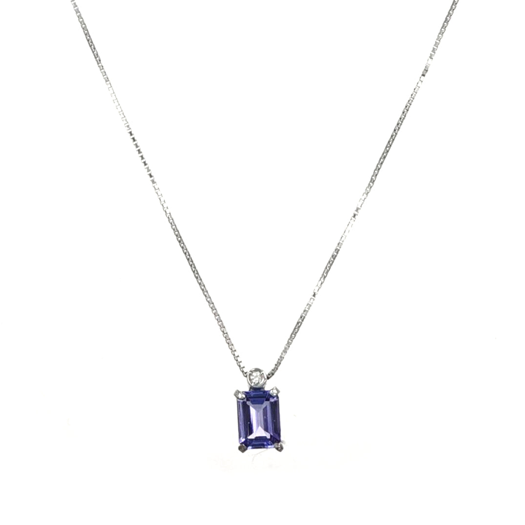 Collana con Ciondolo in Oro Bianco 18 carati con Tanzanite e zircone