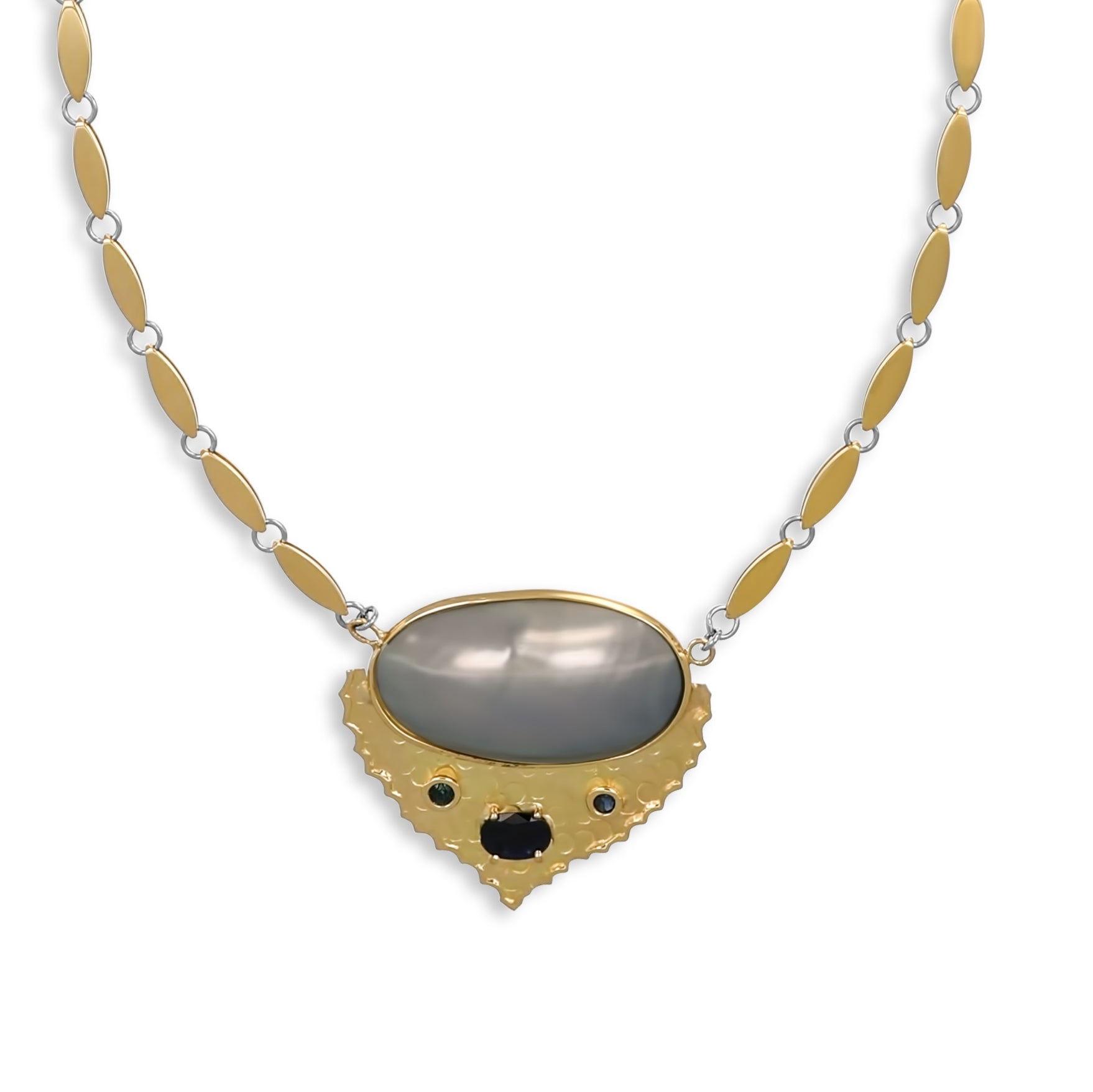 Collana con ciondolo - 18 carati Oro bianco, Oro giallo - 0,87 ct. due. Zaffiro-Perla