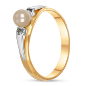 Anello - Oro bianco 18 kt., Oro giallo - 0,06 ct. tw. Topazio - Perla