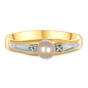 Anello - 18 carati Oro bianco, Oro giallo - 0.06ct. tw. Topazio - Perla