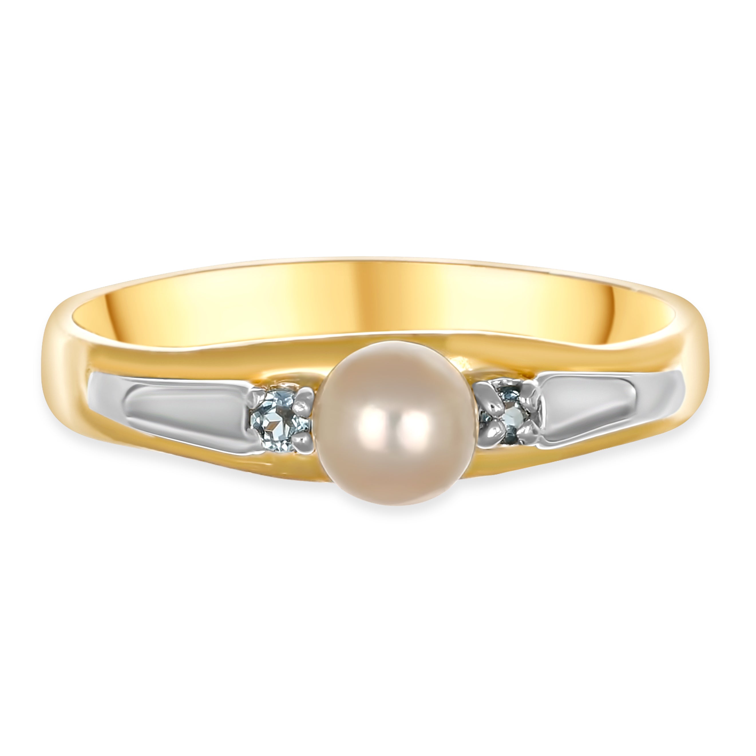 Anello - 18 carati Oro bianco, Oro giallo - 0.06ct. tw. Topazio - Perla