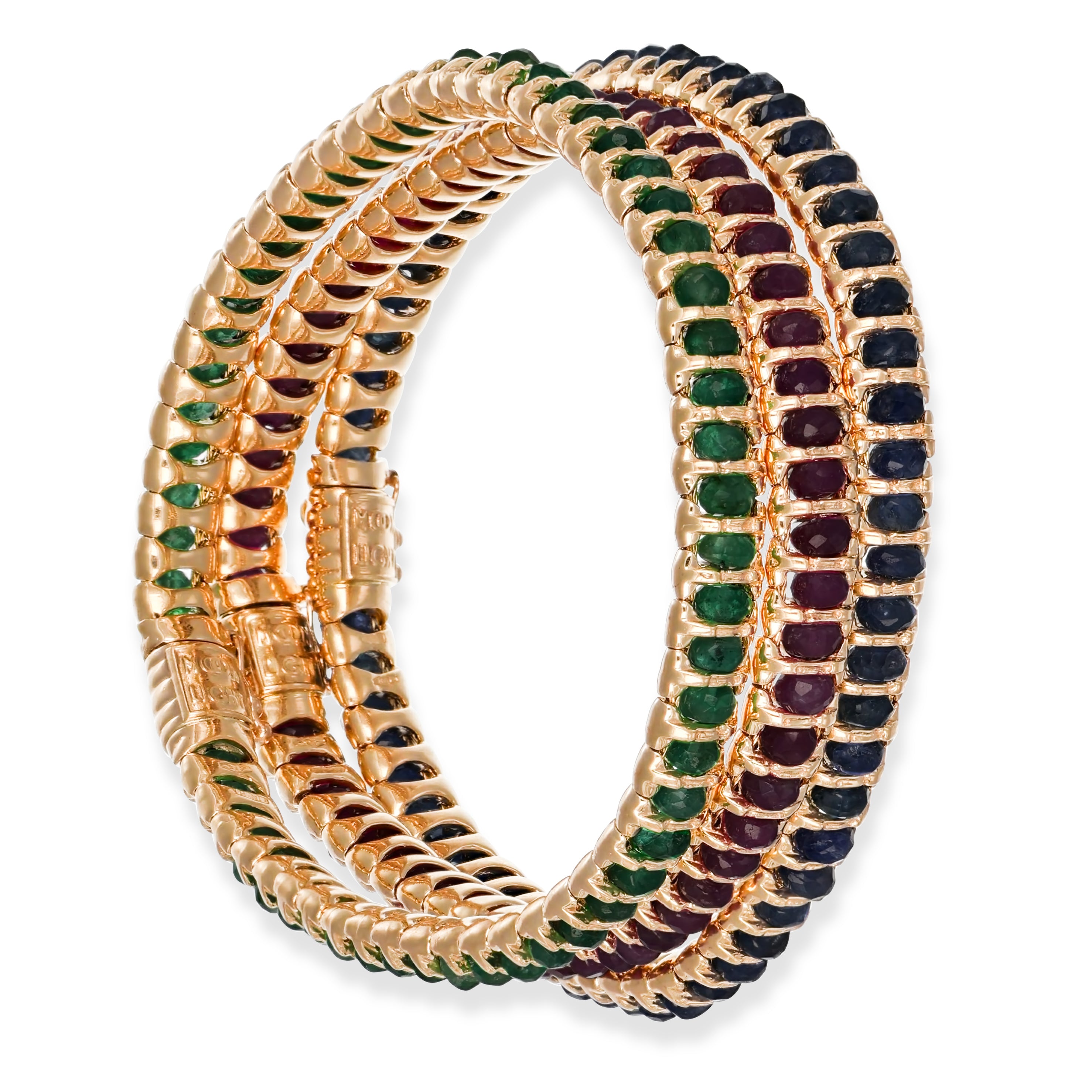 Bracciale - 9 kt Oro giallo, Zaffiri - Rubini - Smeraldi - 13.68ct. tw.