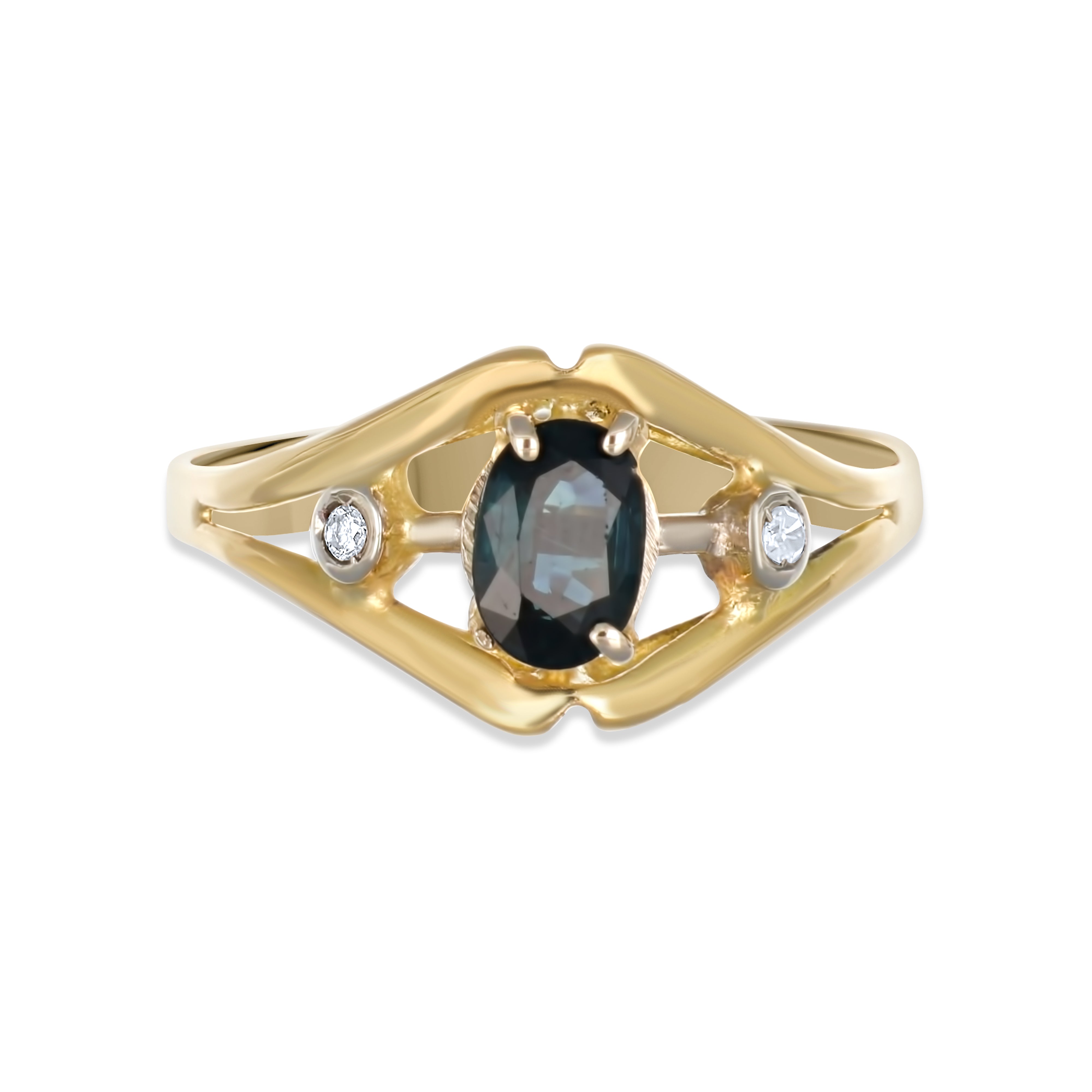 Anello - 18 carati Oro giallo - 0.53ct. tw. Zaffiro - Diamante