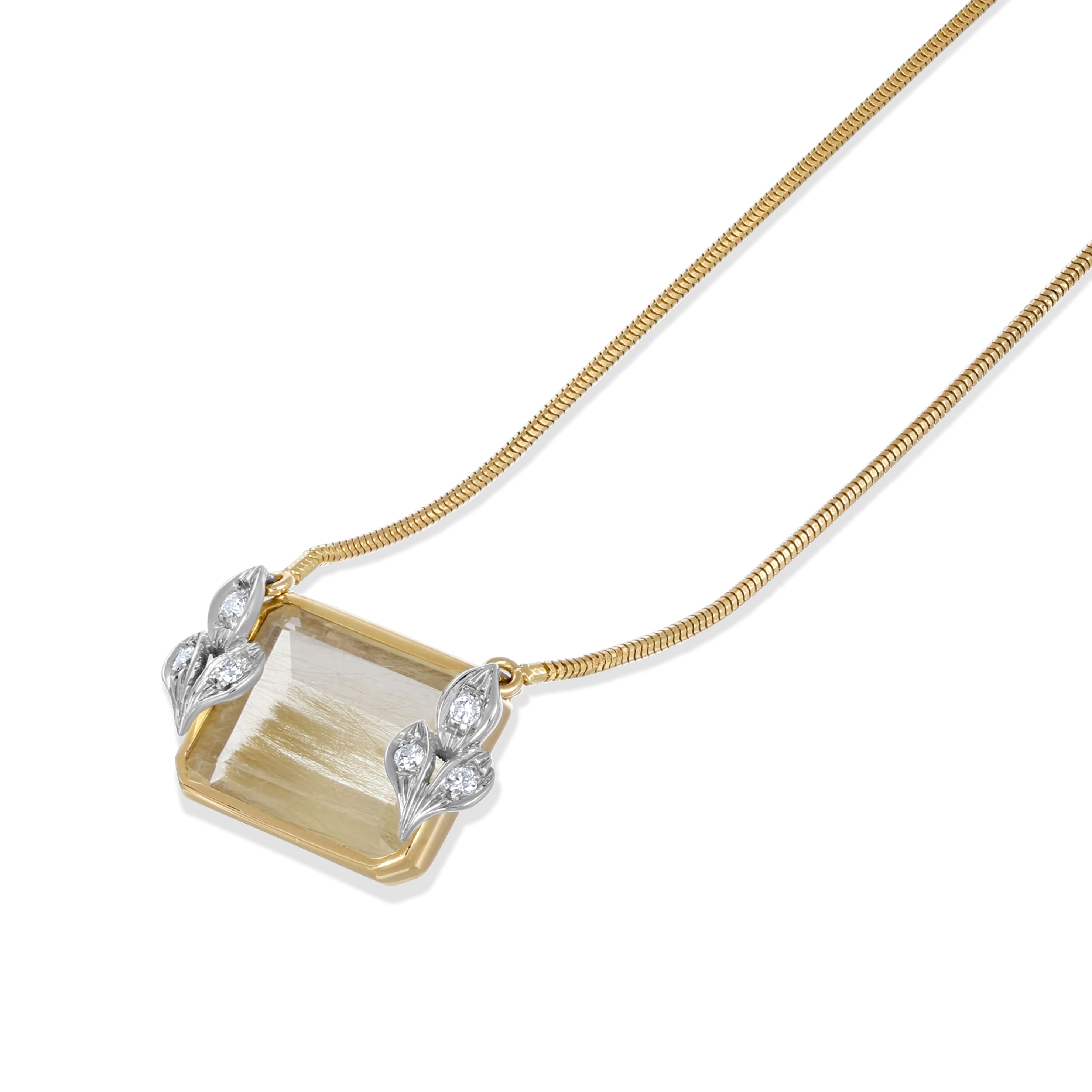 Collana con ciondolo - 18 carati Oro bianco, Oro giallo - 10.12ct. tw. Quarzo - Diamante