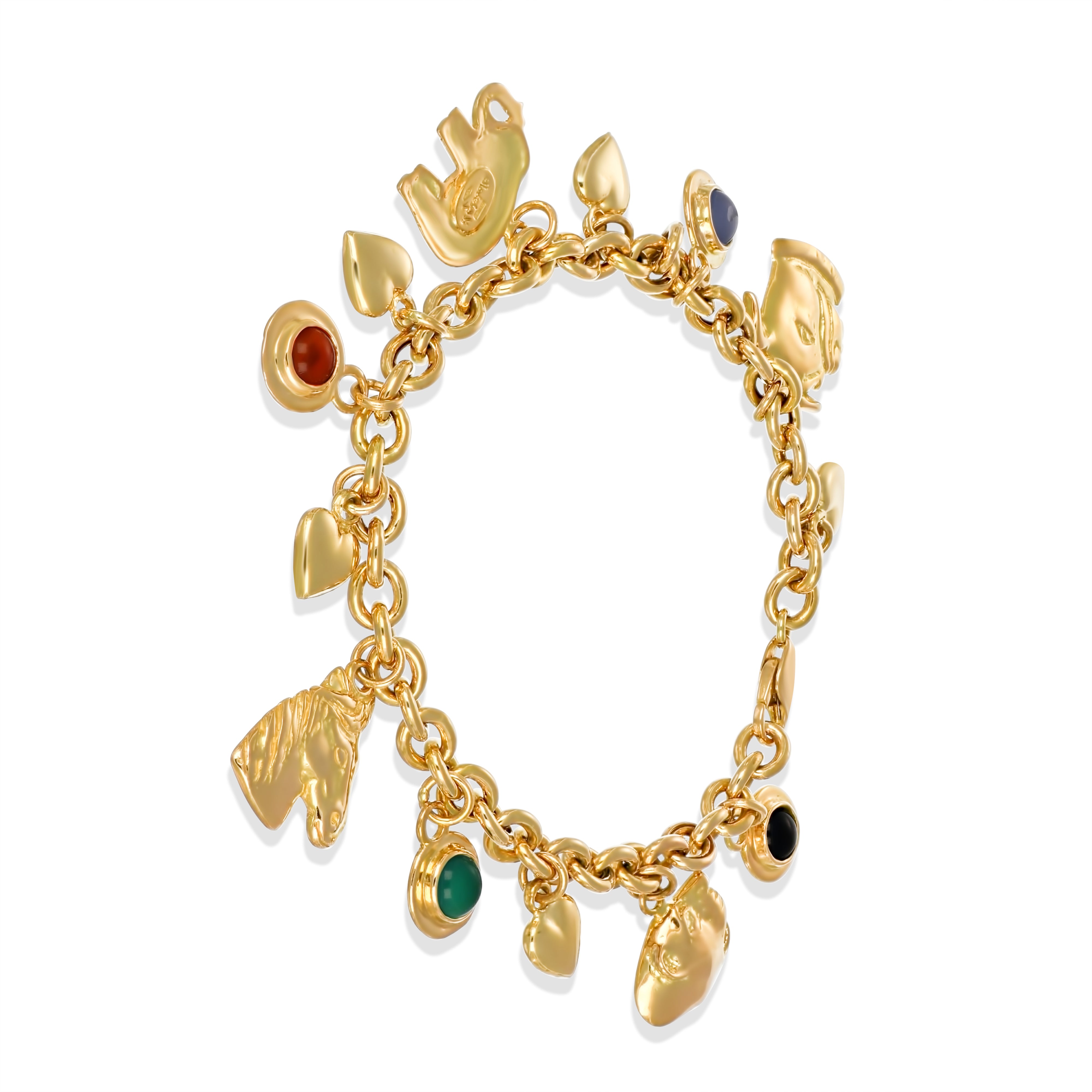 Bracciale in oro giallo 18 carati con Zaffiro - Giada - Corniola - Pieta di luna