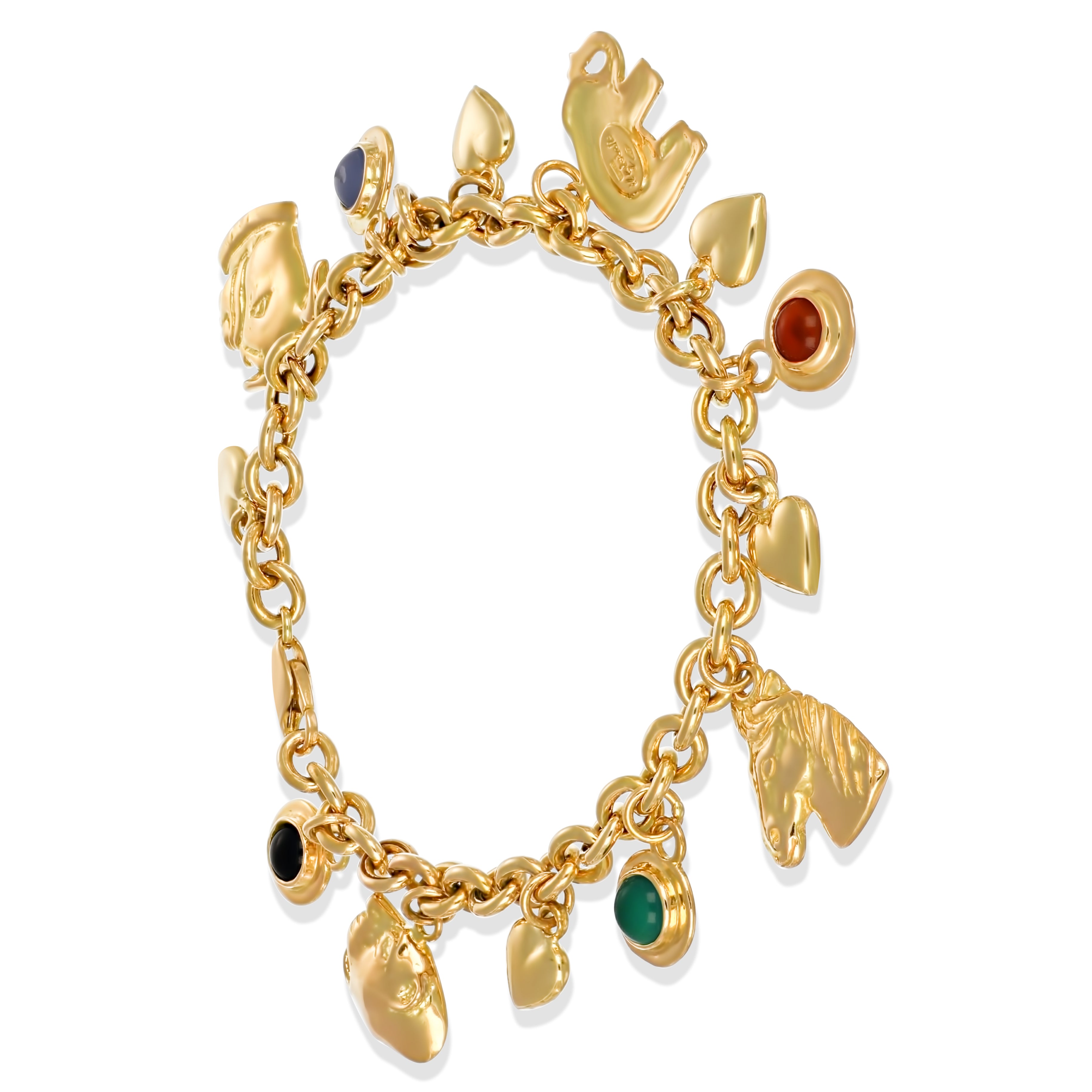 Bracciale in oro giallo 18 carati con Zaffiro - Giada - Corniola - Pieta di luna