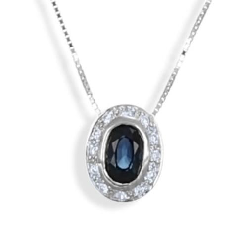 Collana con ciondolo - 18 carati Oro bianco - 0.45ct. tw. Zaffiro - Diamante