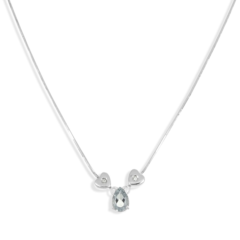 Collana con ciondolo - 18 carati Oro bianco - 0.03ct. tw. Diamante - Acquamarina