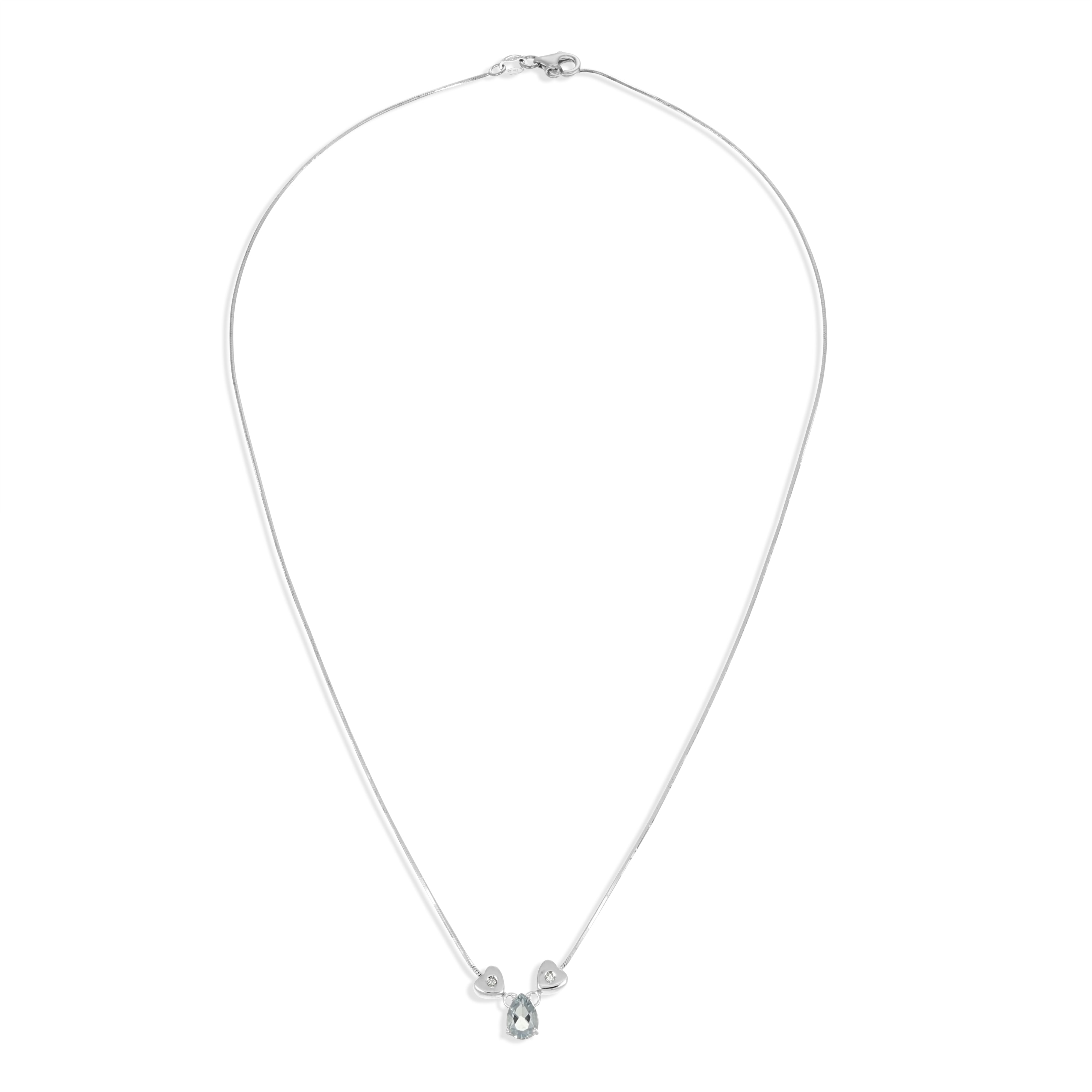 Collana con ciondolo - 18 carati Oro bianco - 0.03ct. tw. Diamante - Acquamarina