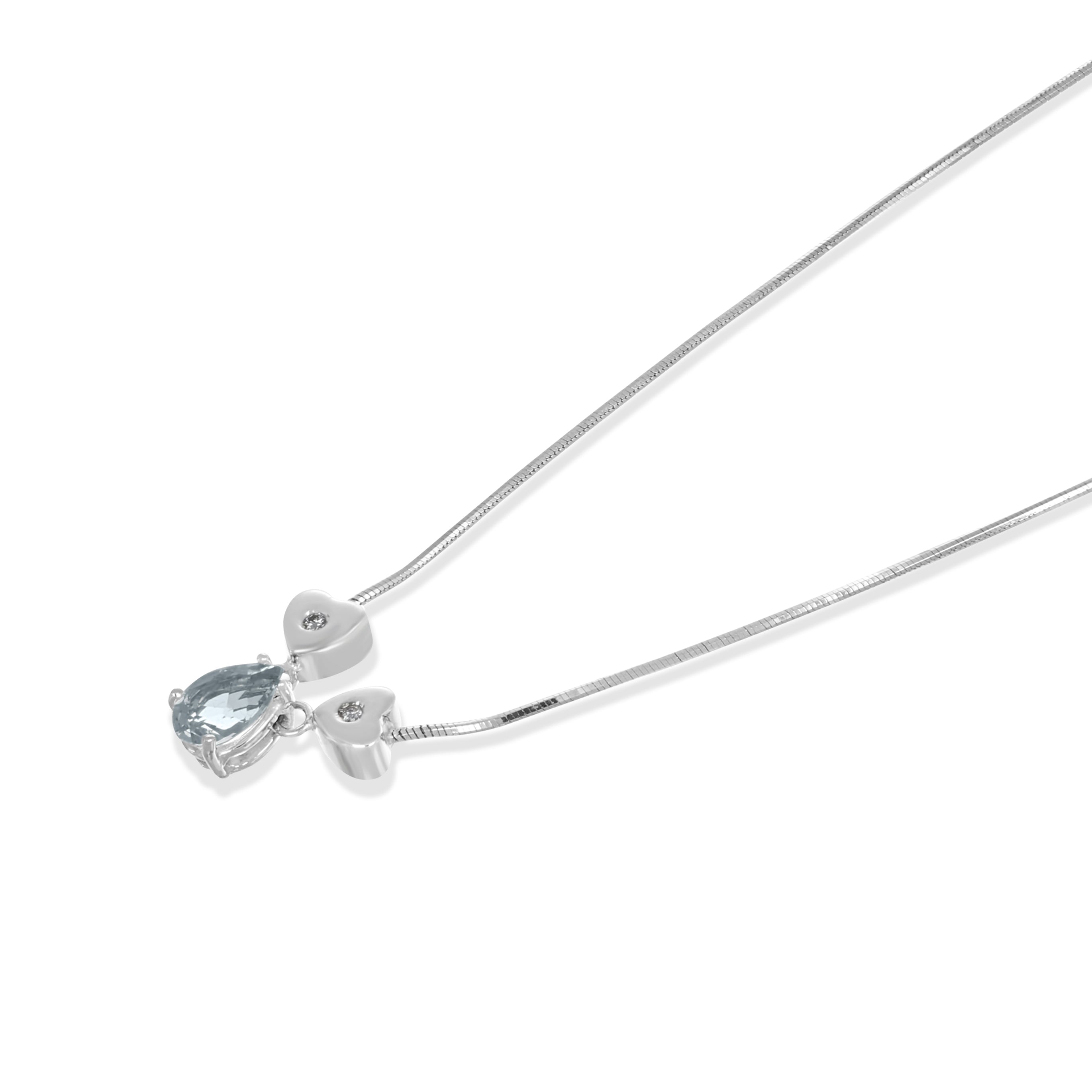 Collana con ciondolo - 18 carati Oro bianco - 0.03ct. tw. Diamante - Acquamarina