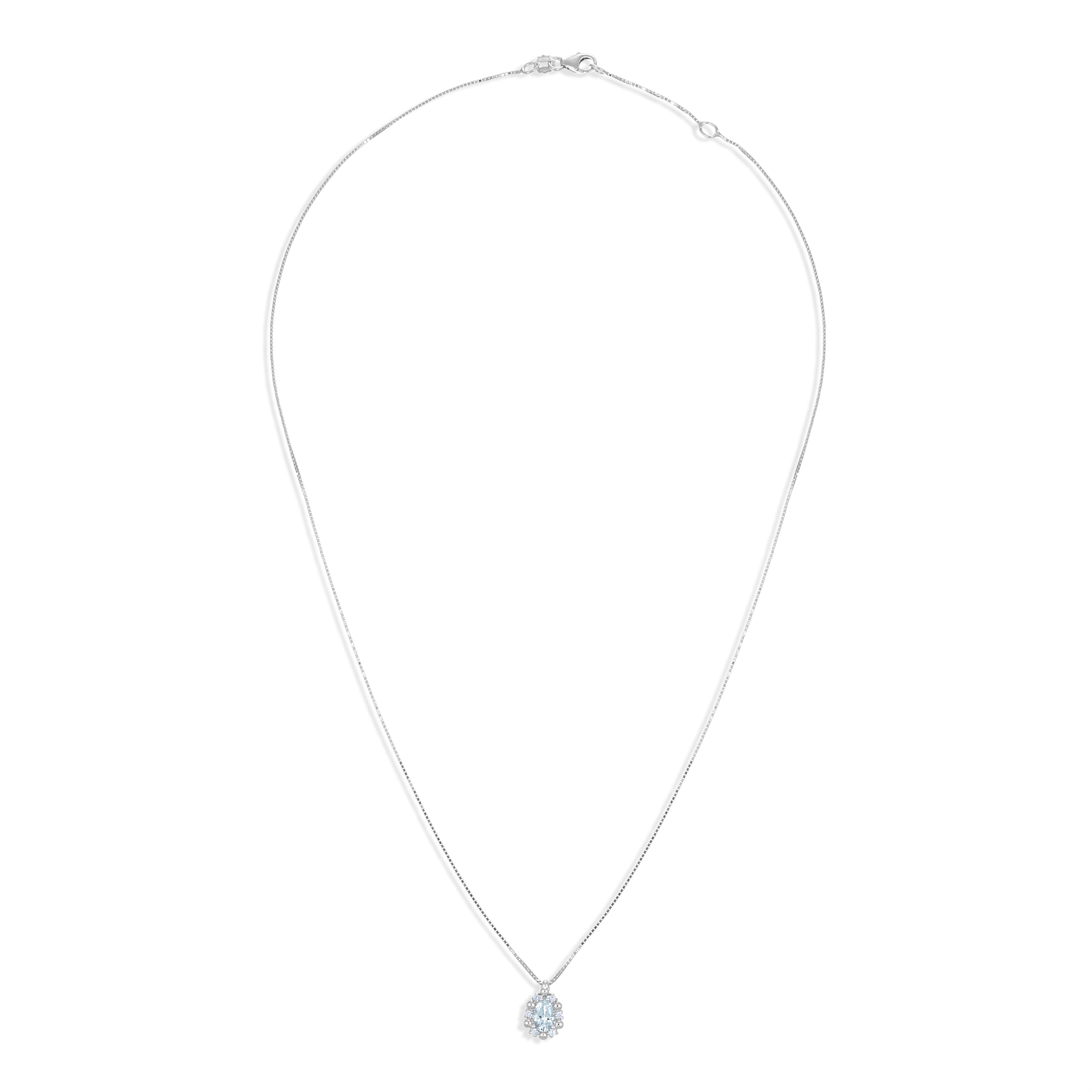 Collana con ciondolo - 18 carati Oro bianco - 0.40ct. tw. Acquamarina - Diamante