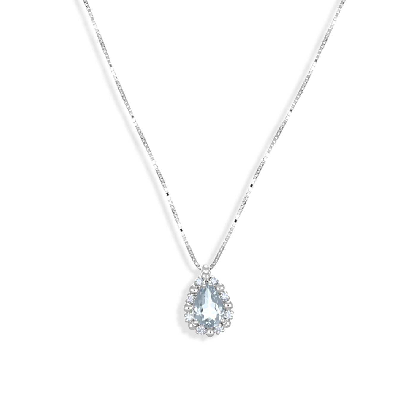 Collana con pendente - Oro bianco 18 kt. - 0,66 ct. Acquamarina - Diamante