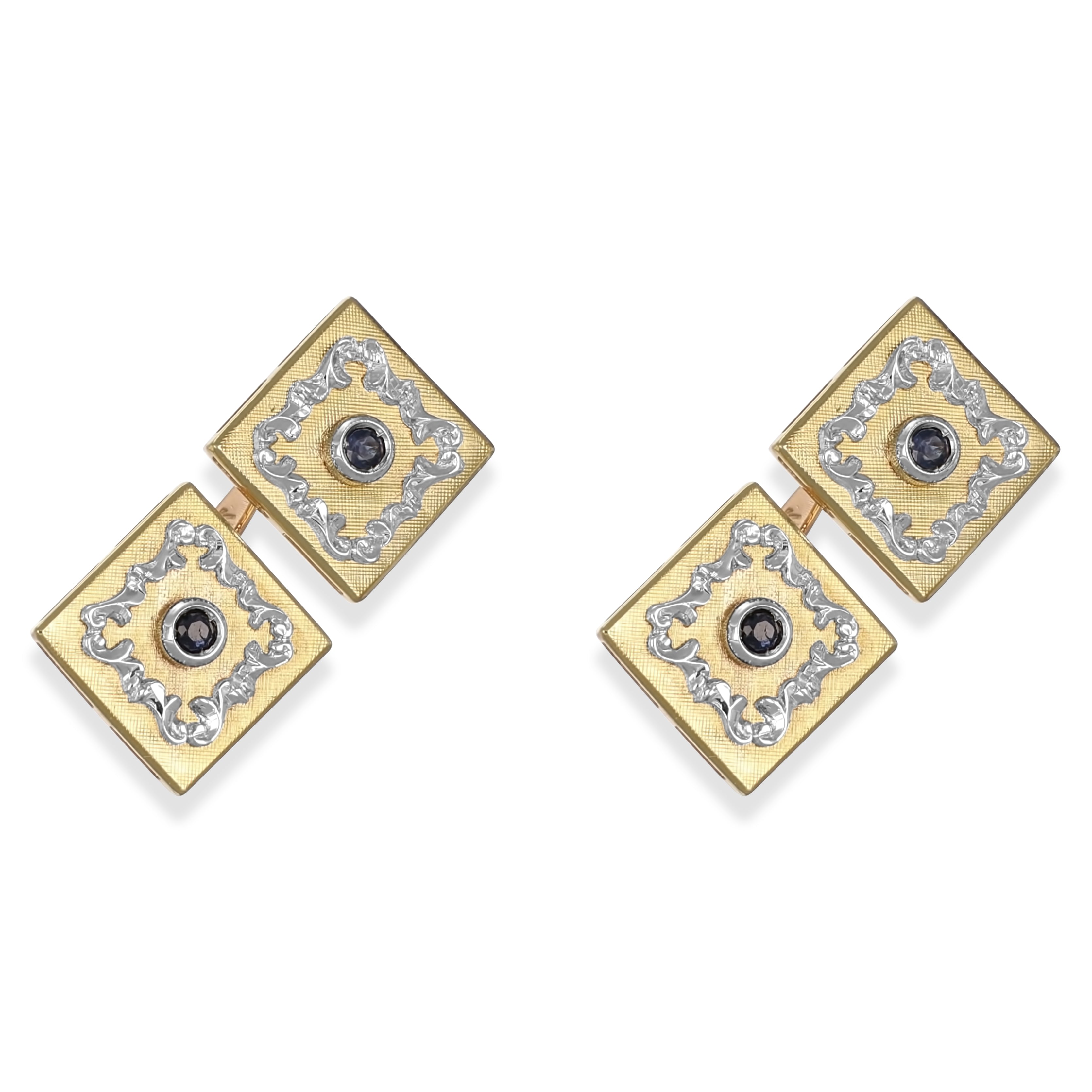 Gemelli - Oro bianco 18 kt., Oro giallo - 0,20 ct. tw. Zaffiro