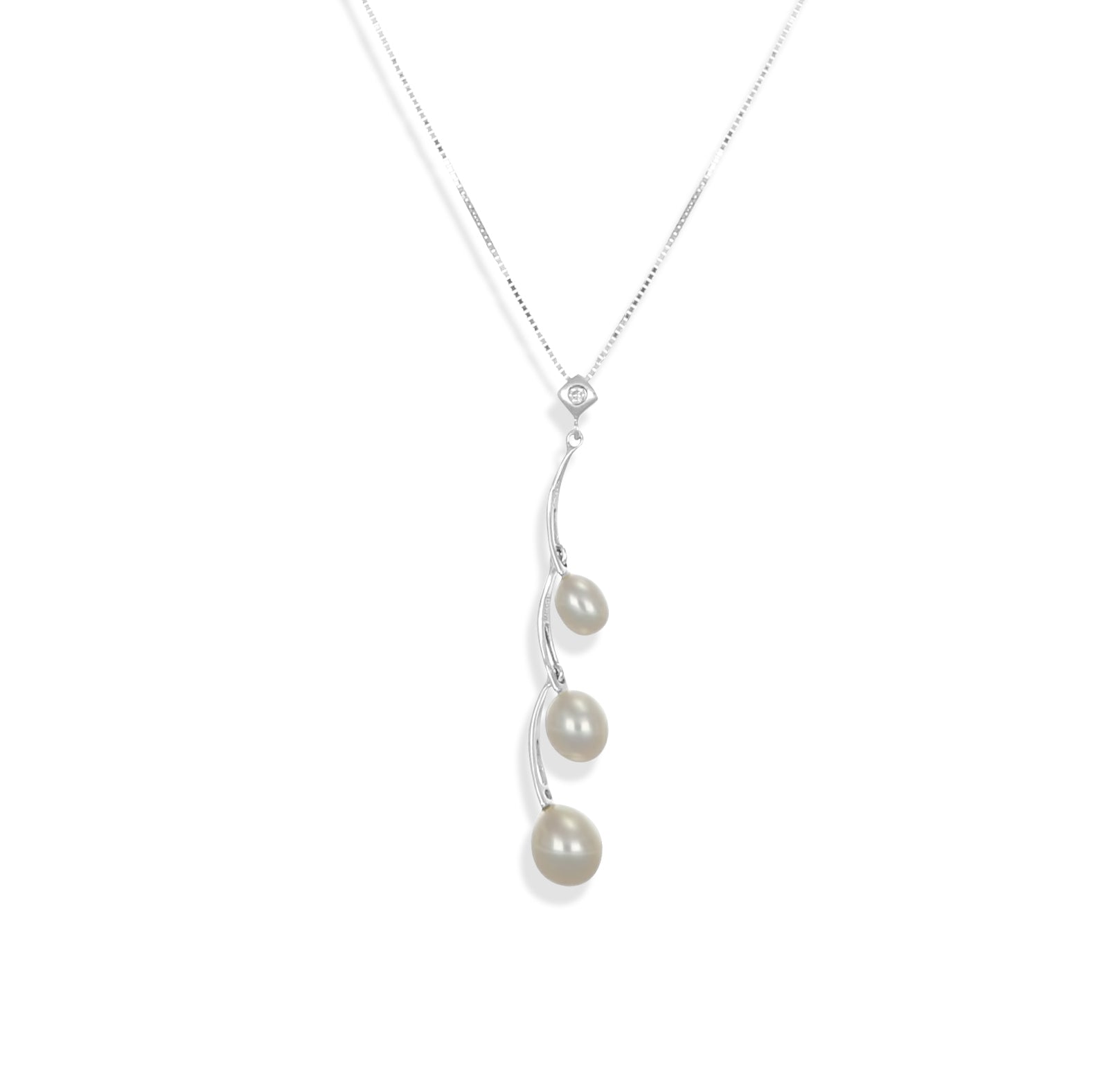 Collana con ciondolo - 18 carati Oro bianco - 0.02ct. tw. Diamante (Naturale) - Perla