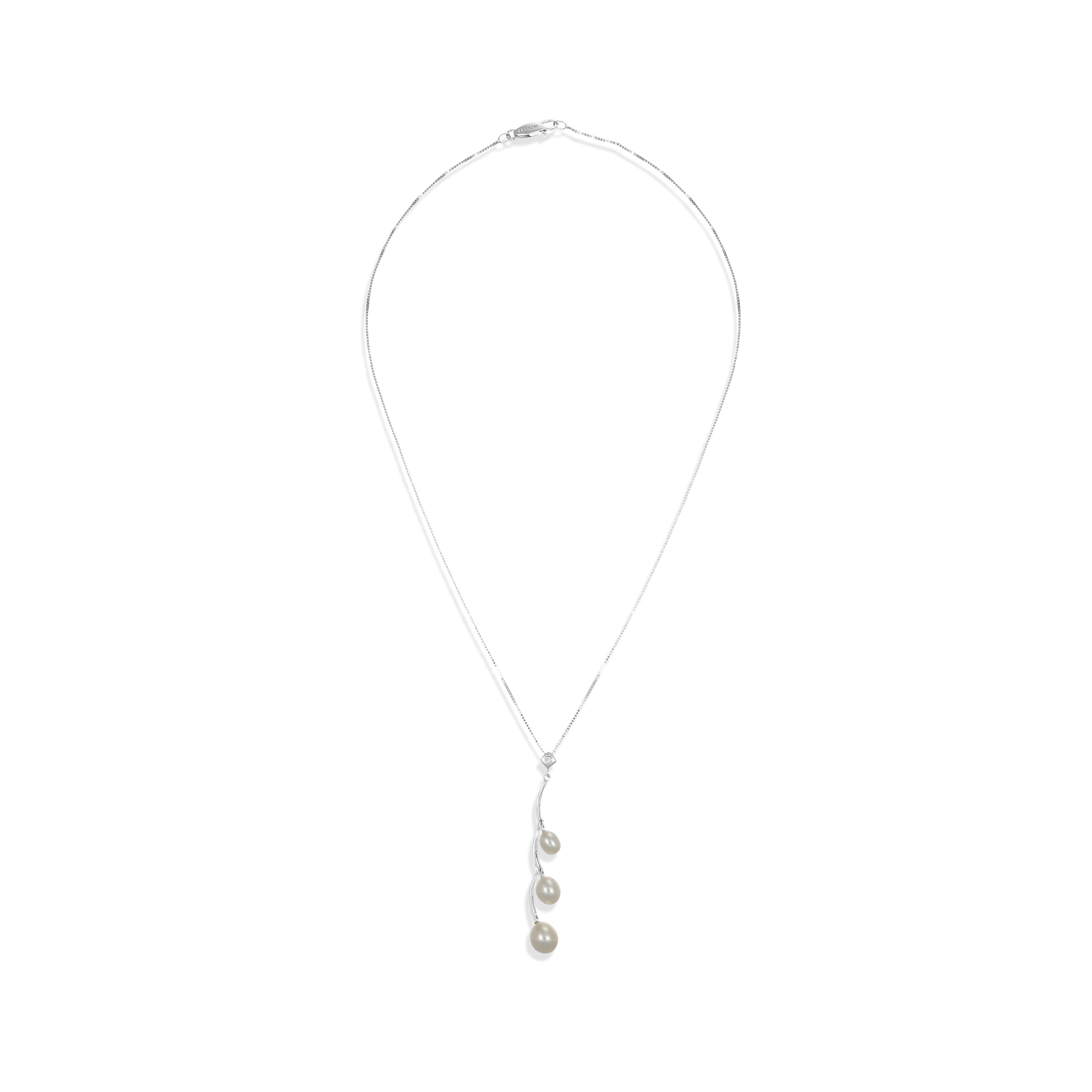 Collana con ciondolo - 18 carati Oro bianco - 0.02ct. tw. Diamante (Naturale) - Perla