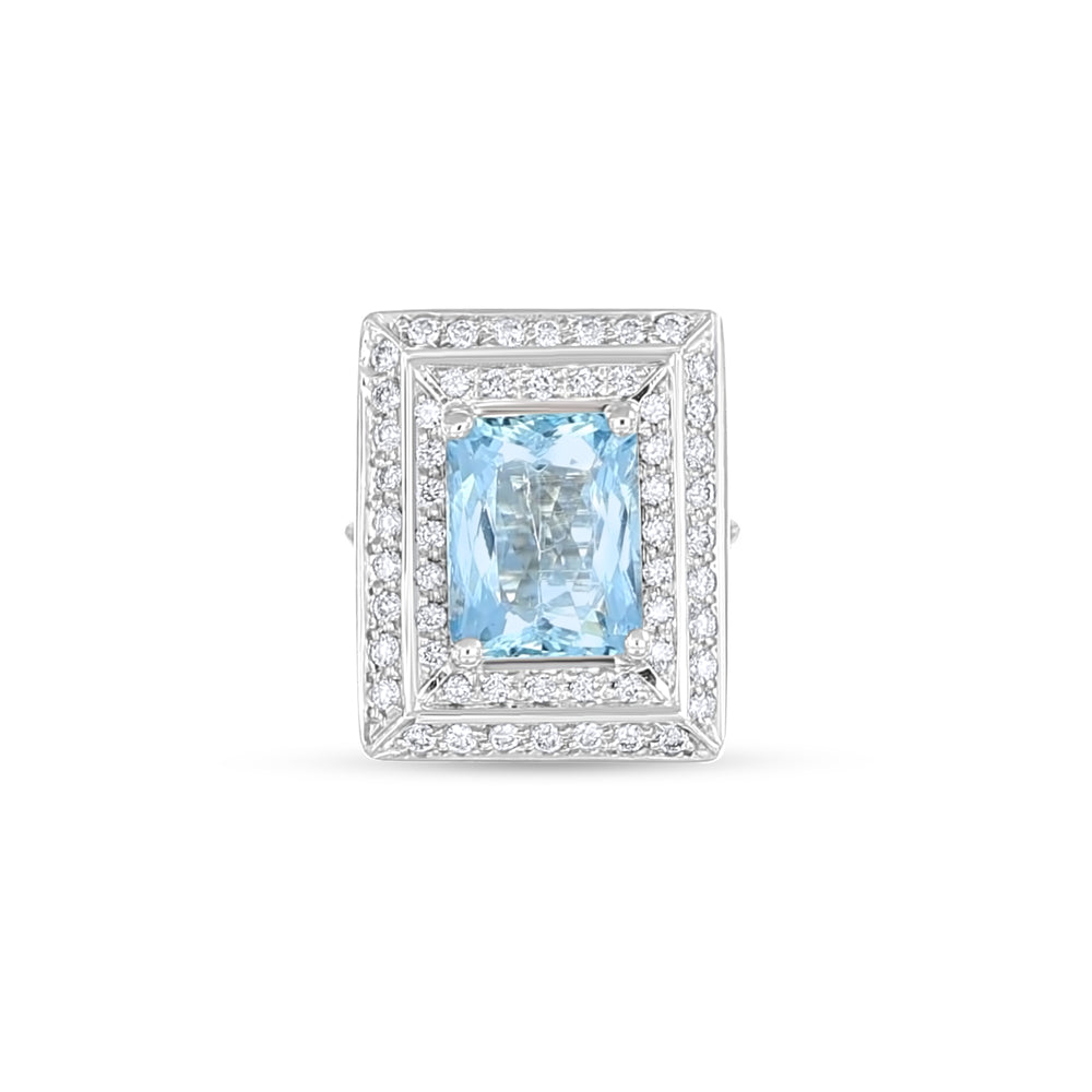 Anello - 18 carati Oro bianco - 0.88ct. tw. Diamante (Naturale) - Acquamarina