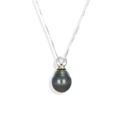 Collana con pendente - Oro bianco 18 kt. - 0,03 ct. tw. Diamante (Naturale) - Perla