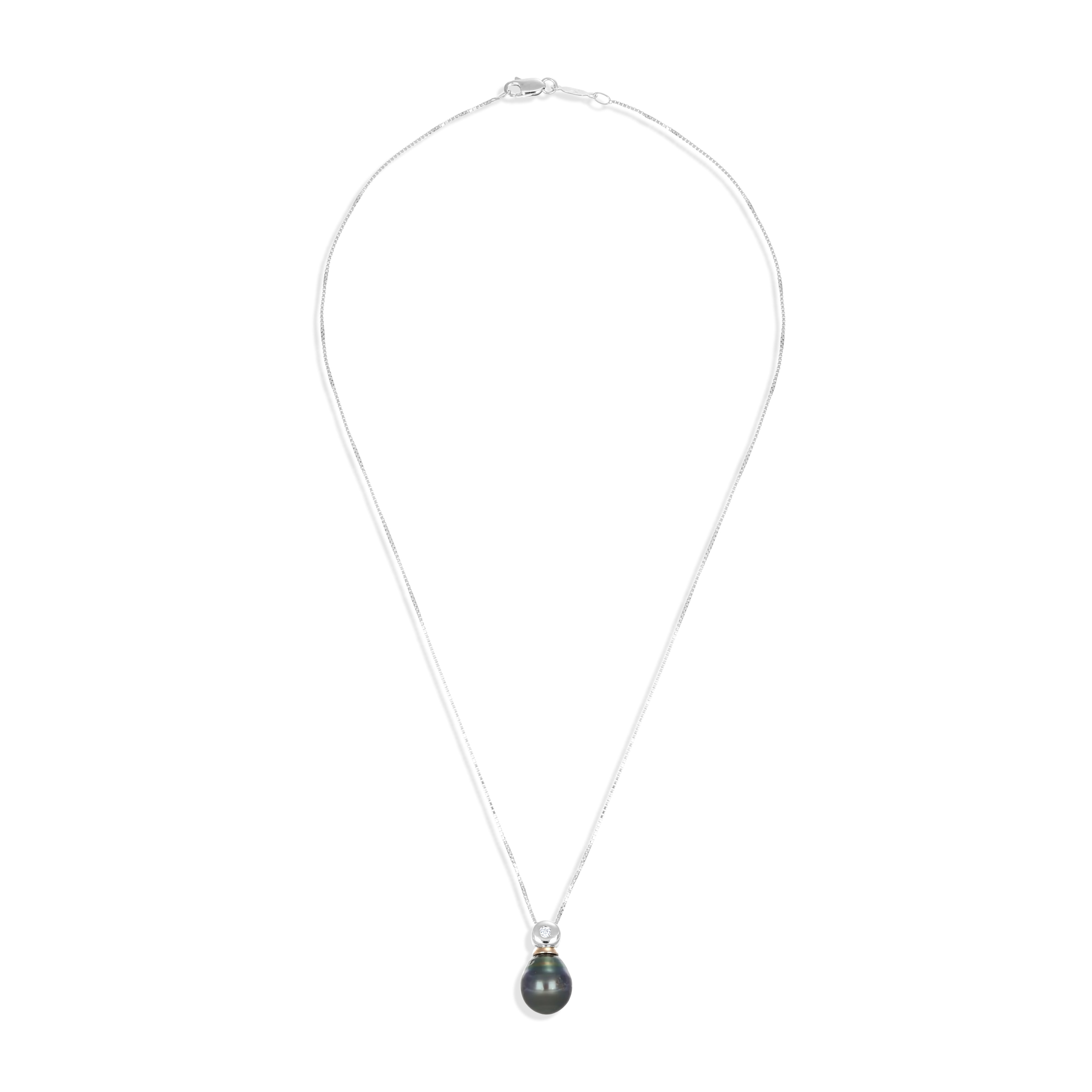 Collana con pendente - Oro bianco 18 kt. - 0,03 ct. tw. Diamante (Naturale) - Perla