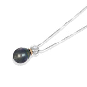 Collana con pendente - Oro bianco 18 kt. - 0,03 ct. tw. Diamante (Naturale) - Perla