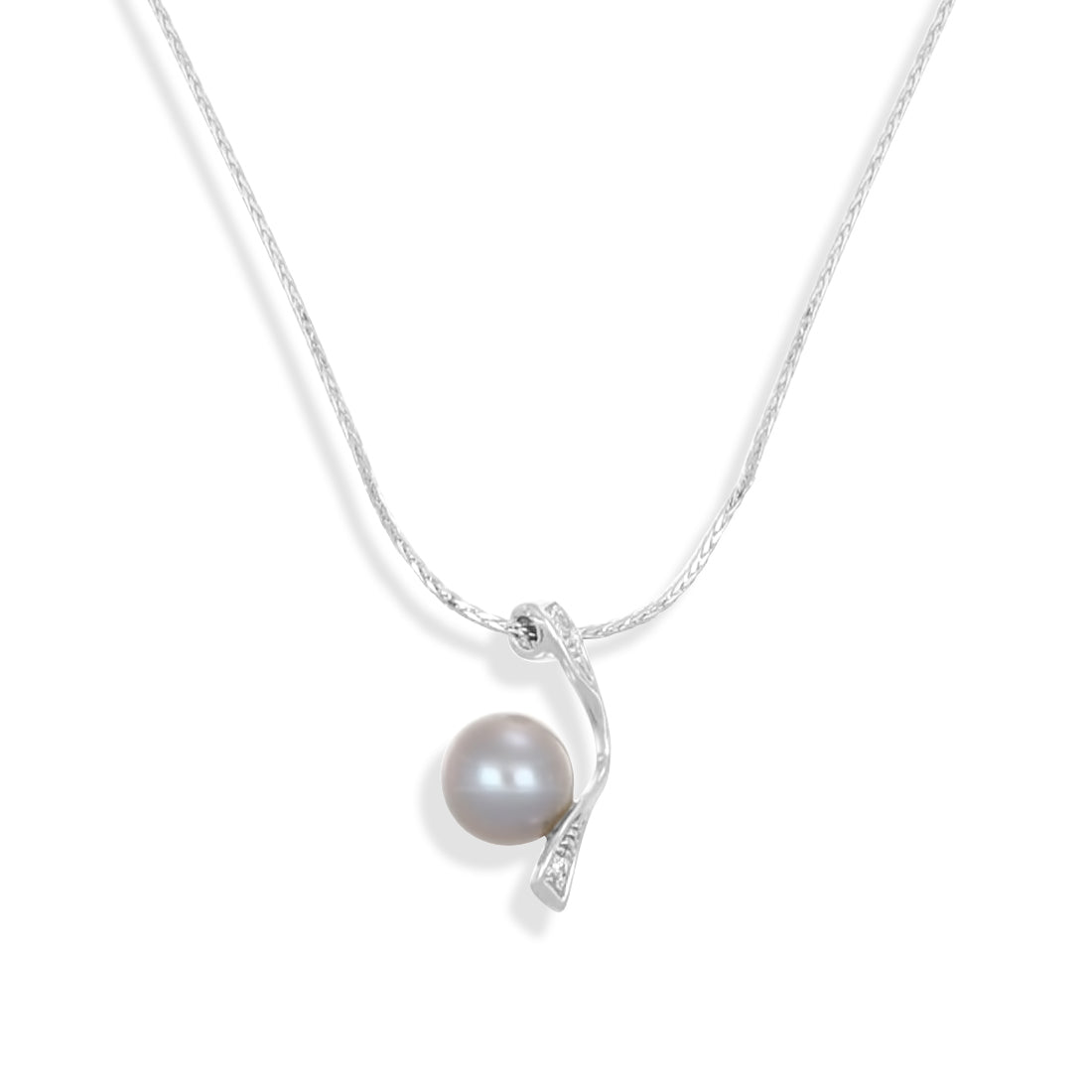 Collana con pendente - Oro bianco 18 kt. - 0,02 ct. tw. Diamante (Naturale) - Perla