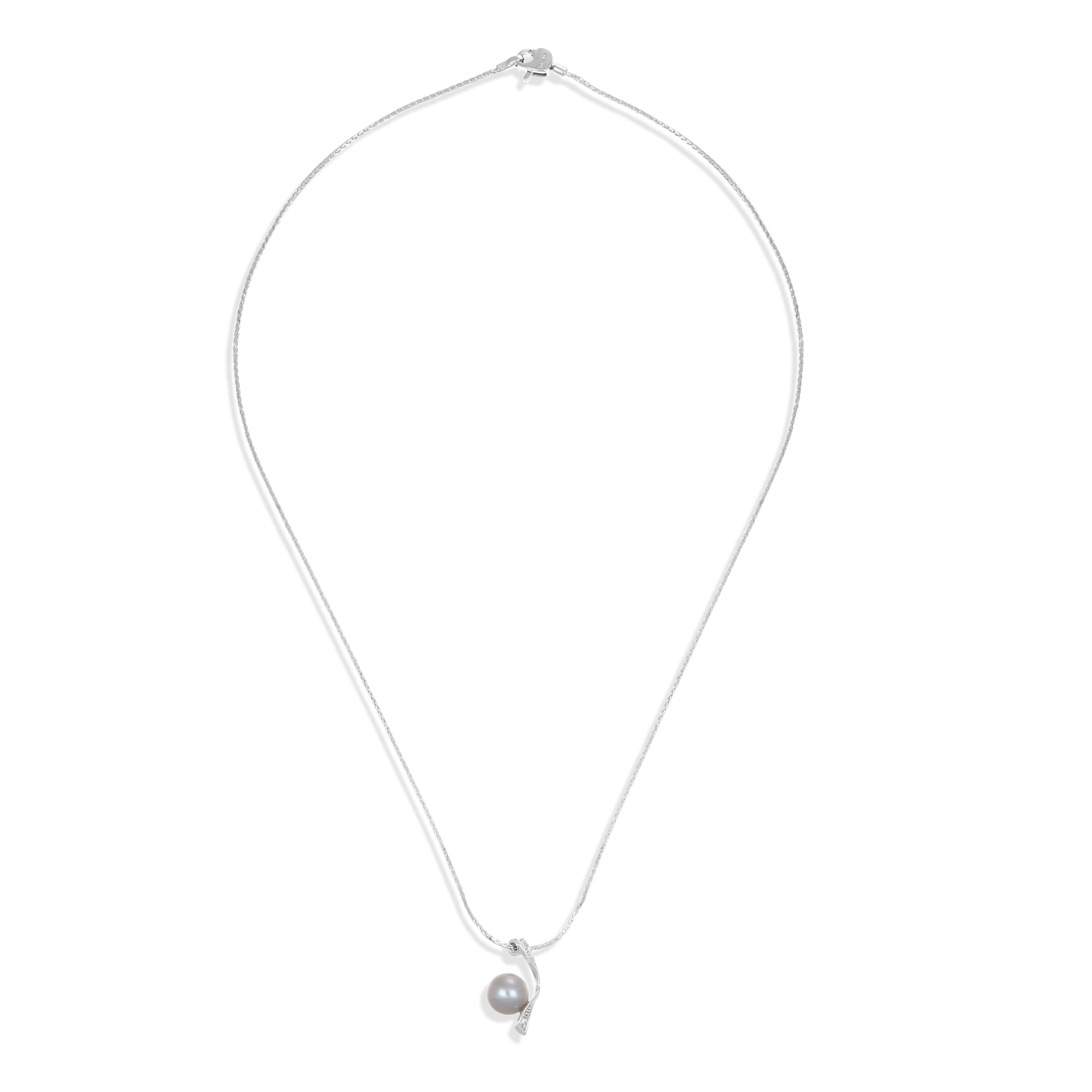 Collana con pendente - Oro bianco 18 kt. - 0,02 ct. tw. Diamante (Naturale) - Perla