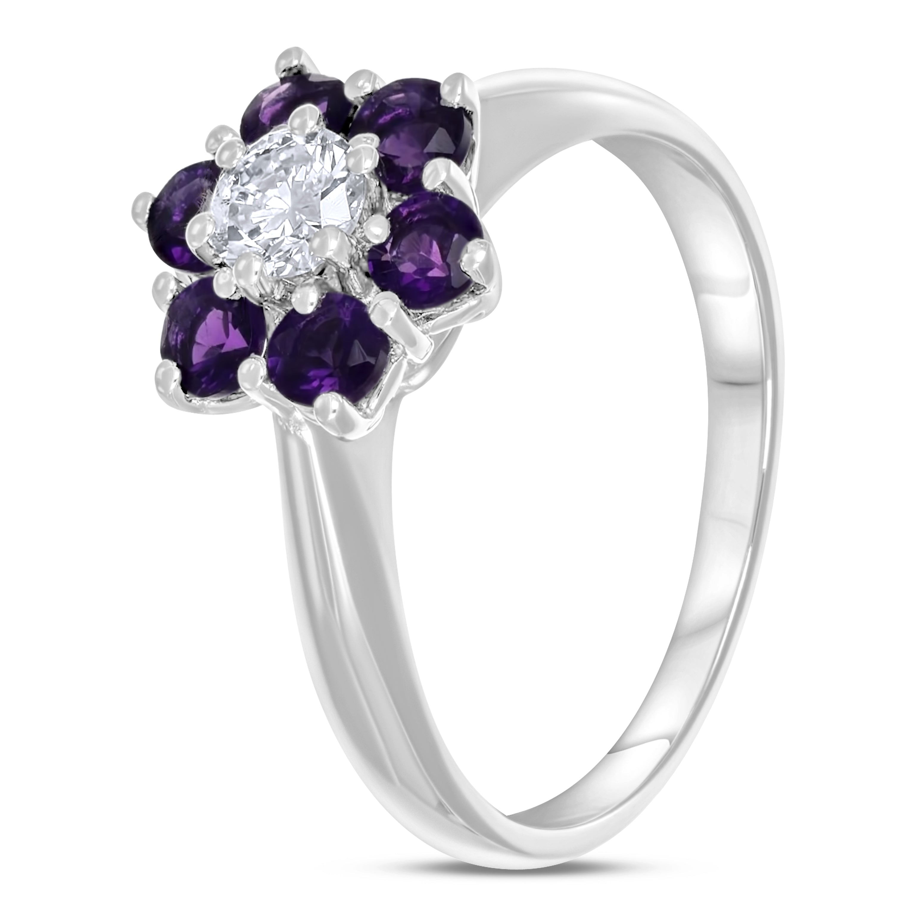 Anello 18 carati Oro bianco Ametista Diamante - Main Image