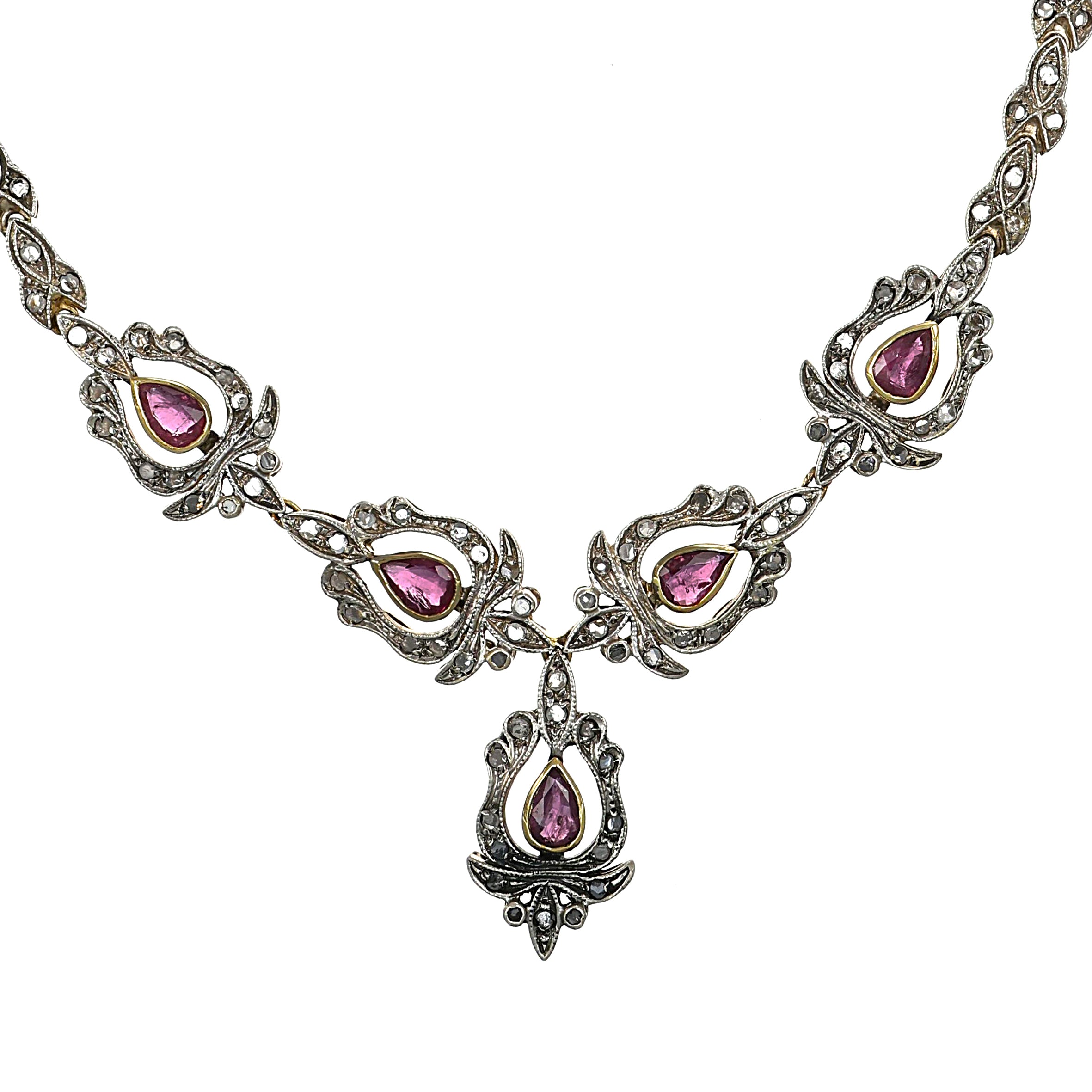 Collana - 18 carati Argento, Oro bianco - 10.13ct. tw. Rubino - Diamante