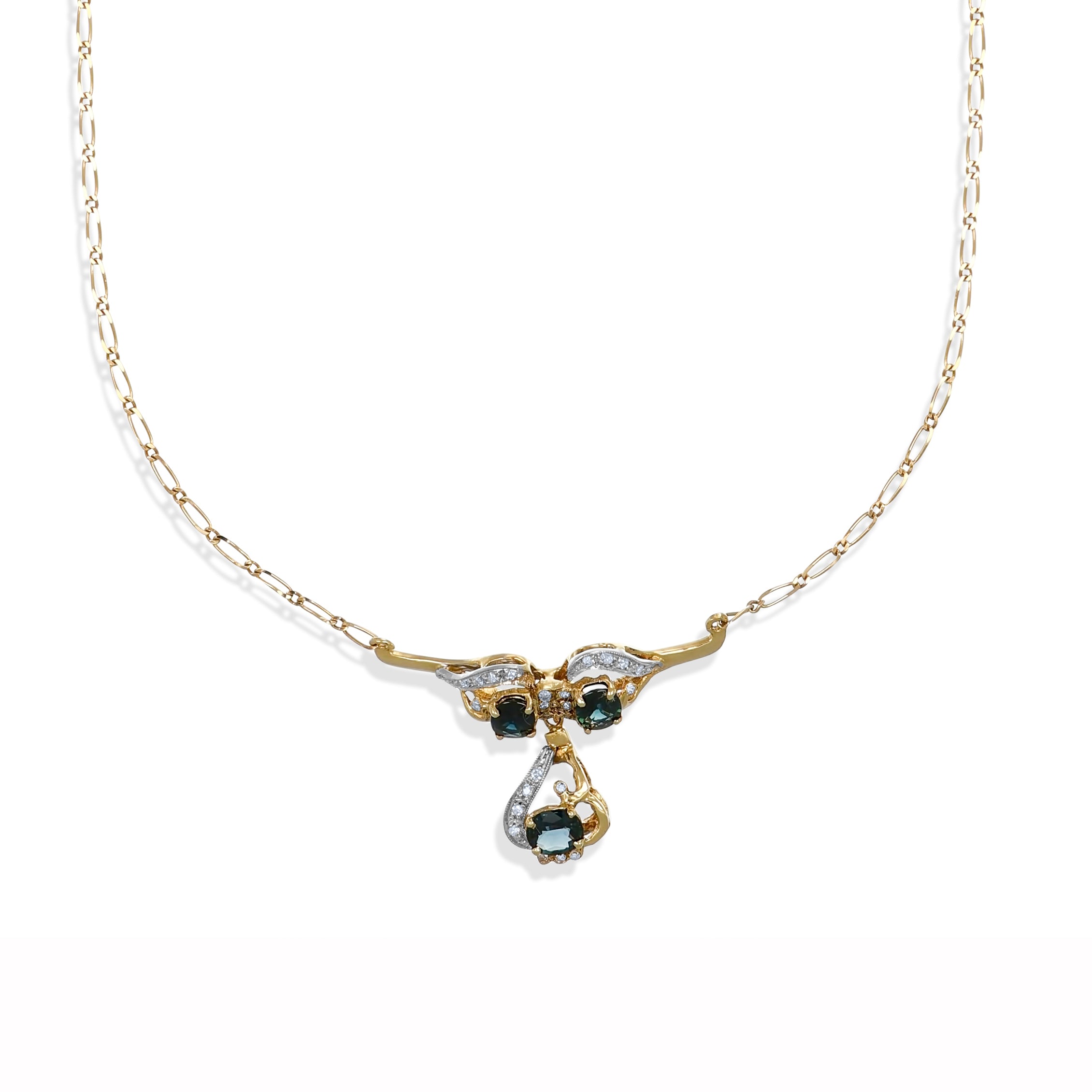Collana con ciondolo - 18 carati Oro giallo, Oro bianco - 2.25ct. tw. Zaffiro - Diamante