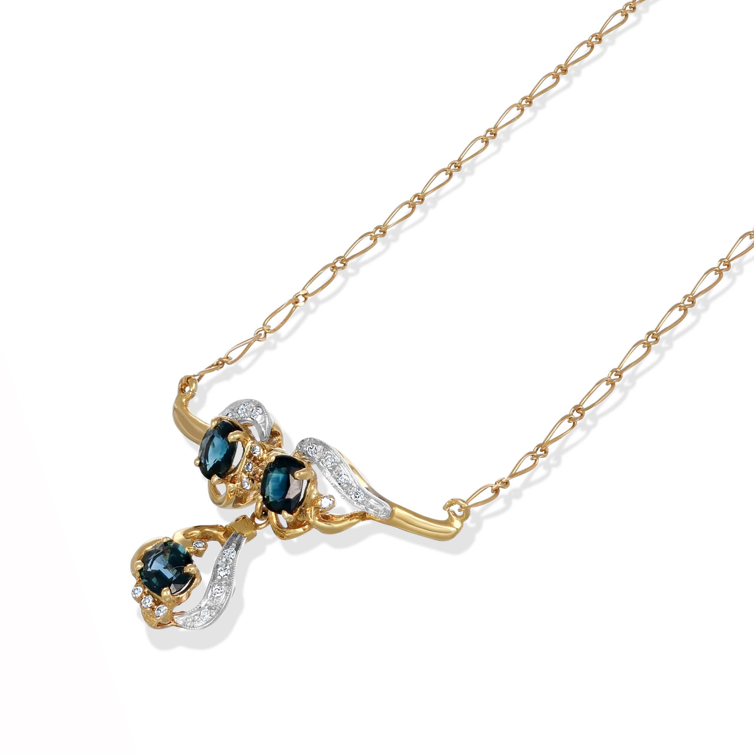 Collana con ciondolo - 18 carati Oro giallo, Oro bianco - 2.25ct. tw. Zaffiro - Diamante