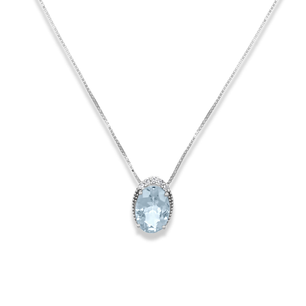 Collana con ciondolo - 18 carati Oro bianco - 0.92ct. tw. Acquamarina - Diamante