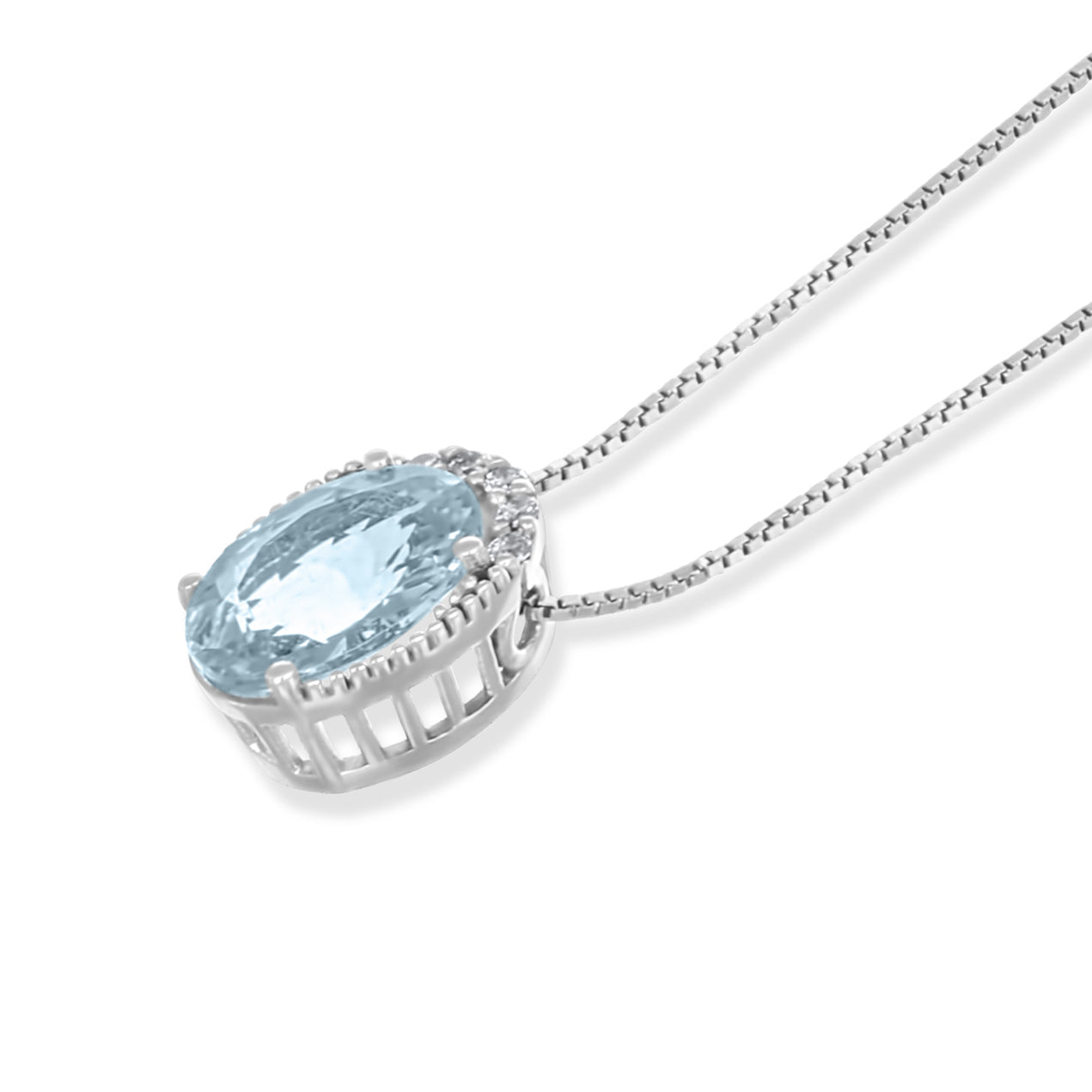 Collana con ciondolo - 18 carati Oro bianco - 0.92ct. tw. Acquamarina - Diamante